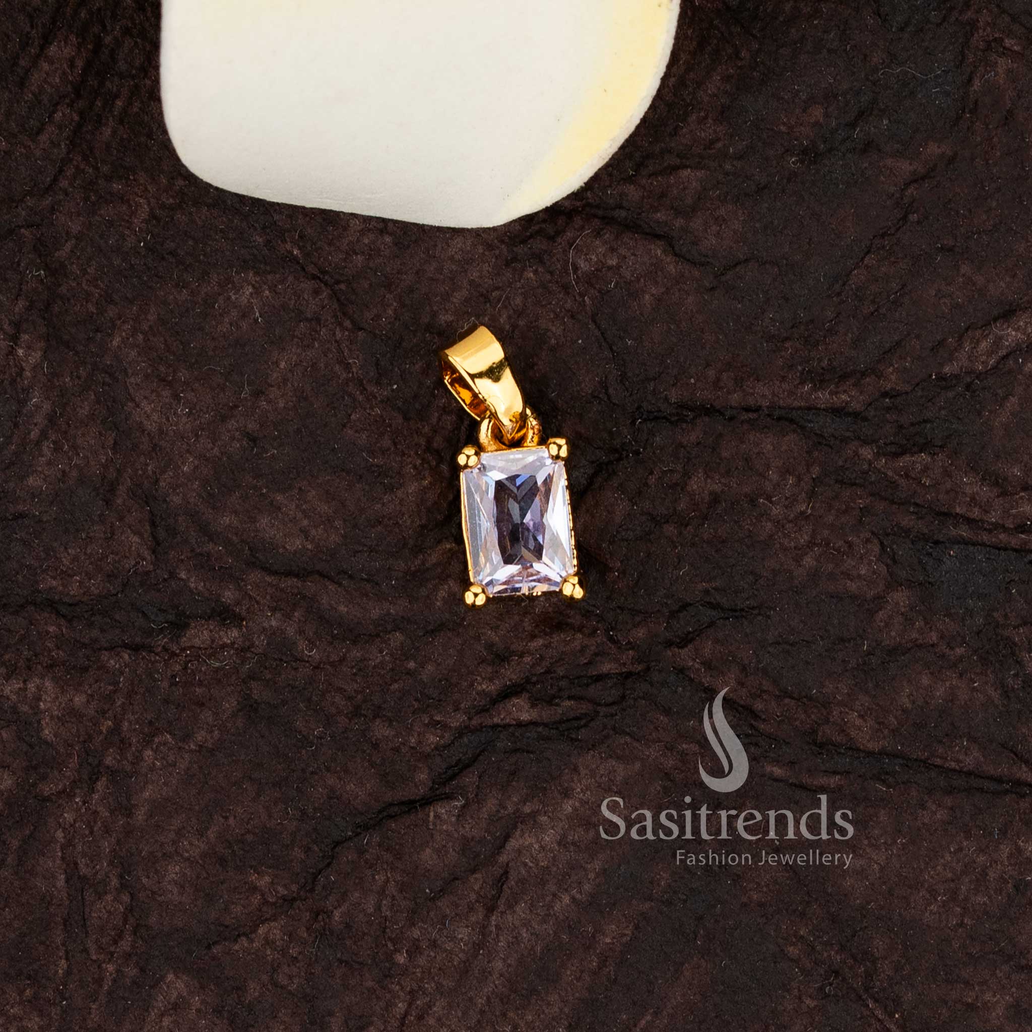 Amazing Micro Gold Plated Rectangular Faceted American Diamond Solitaire Pendant – Sasitrends - Image 4