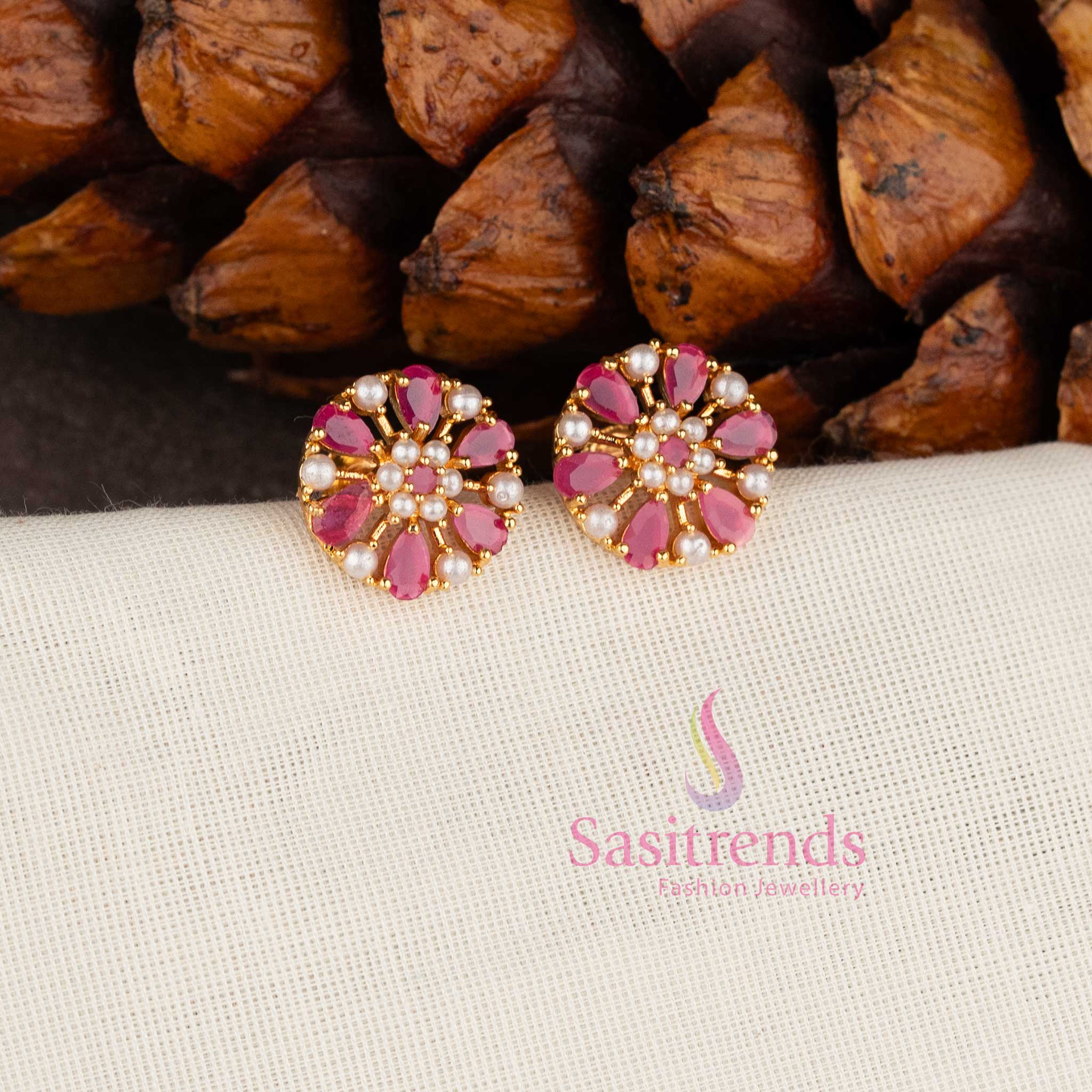 Elegant Micro Gold Plated AD Stone Floral Teardrop Motif Earrings Studs - Sasitrends - Image 10