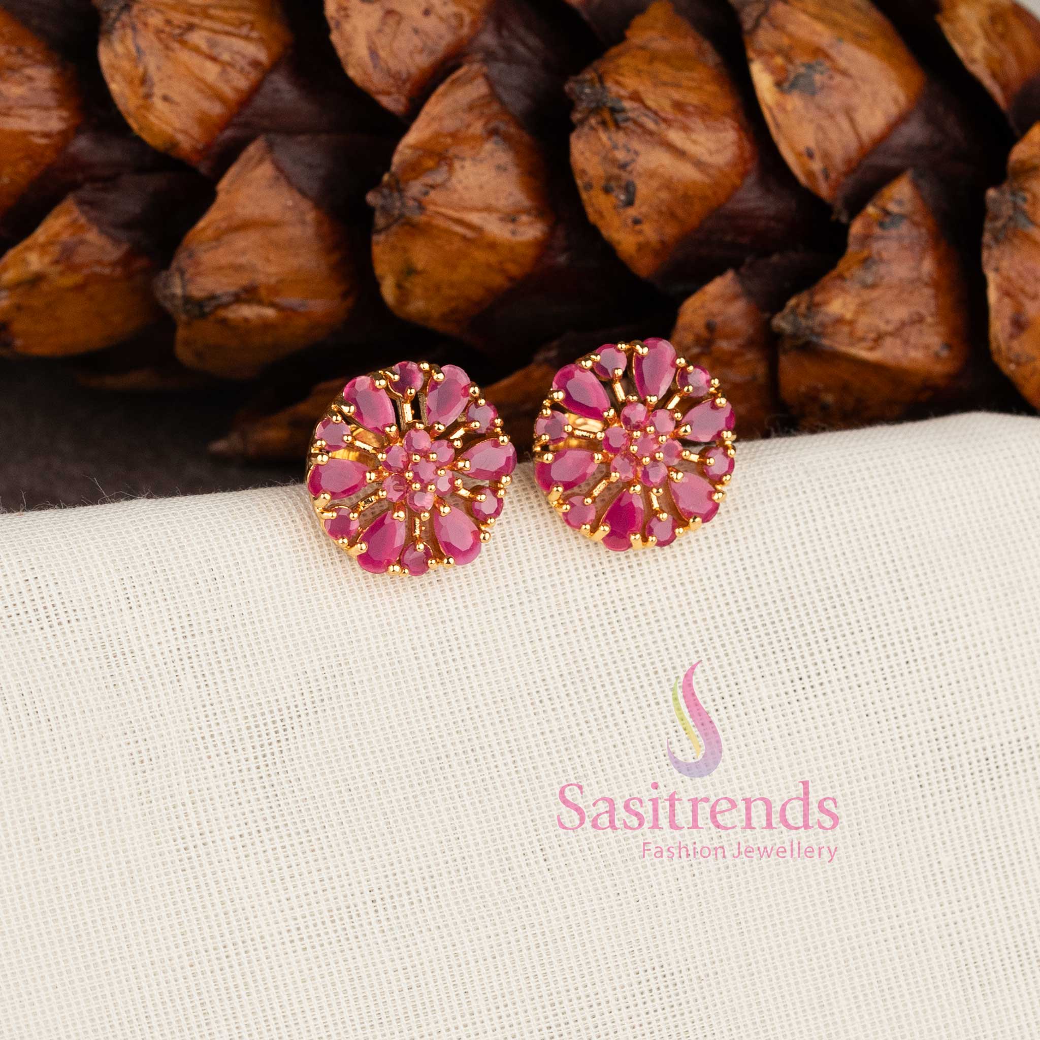 Elegant Micro Gold Plated AD Stone Floral Teardrop Motif Earrings Studs - Sasitrends - Image 3