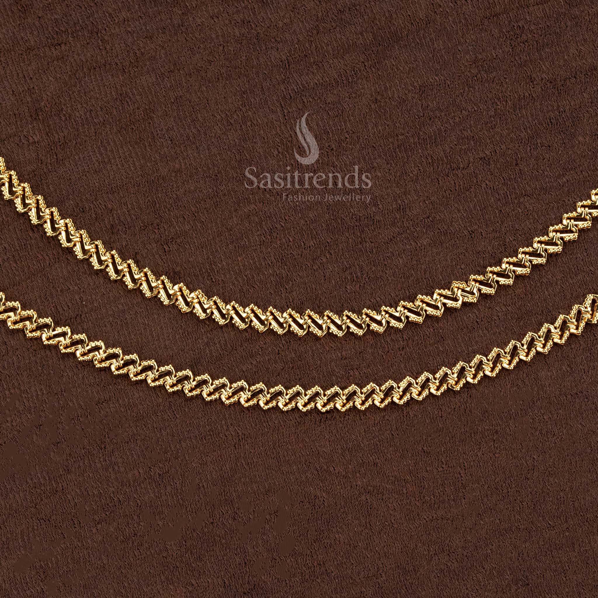 Elegant Micro Gold Plated Zigzag Design Traditional Wedding Anklets Pair For Festive Wear - Sasitrends - Image 3