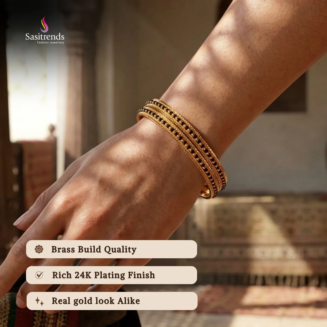 Latest Traditional Micro Gold Plated Black Bead Bangles for Women - Online Exclusive - Sasitrends - Image 2