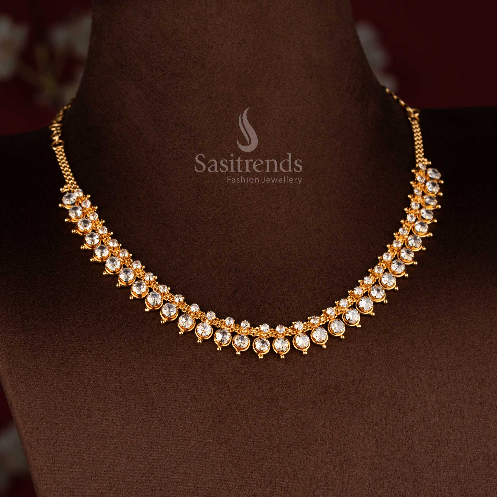 Regal Micro Gold Plated American Diamond Necklace with Soldered AD Stones Necklace - Sasitrends - Image 10