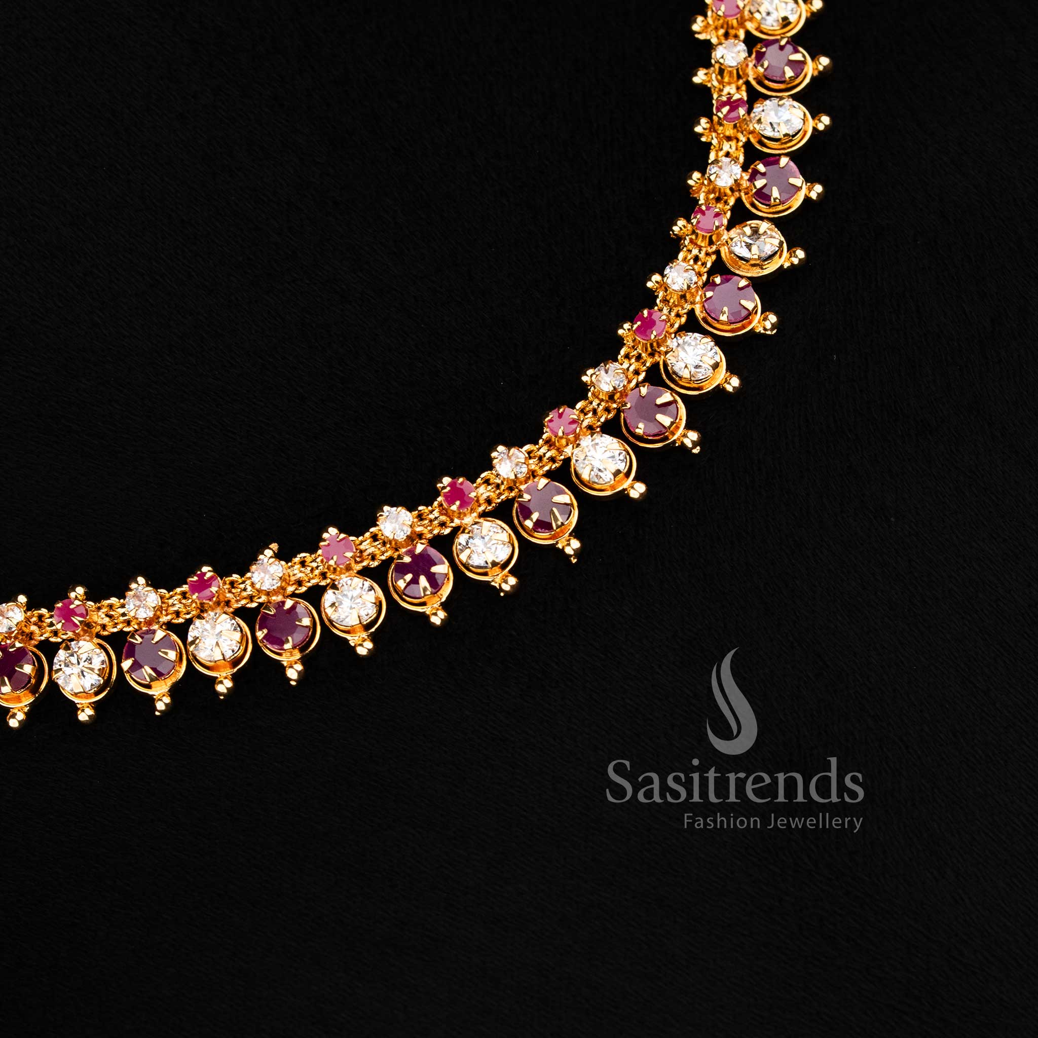 Regal Micro Gold Plated American Diamond Necklace with Soldered AD Stones Necklace - Sasitrends - Image 11