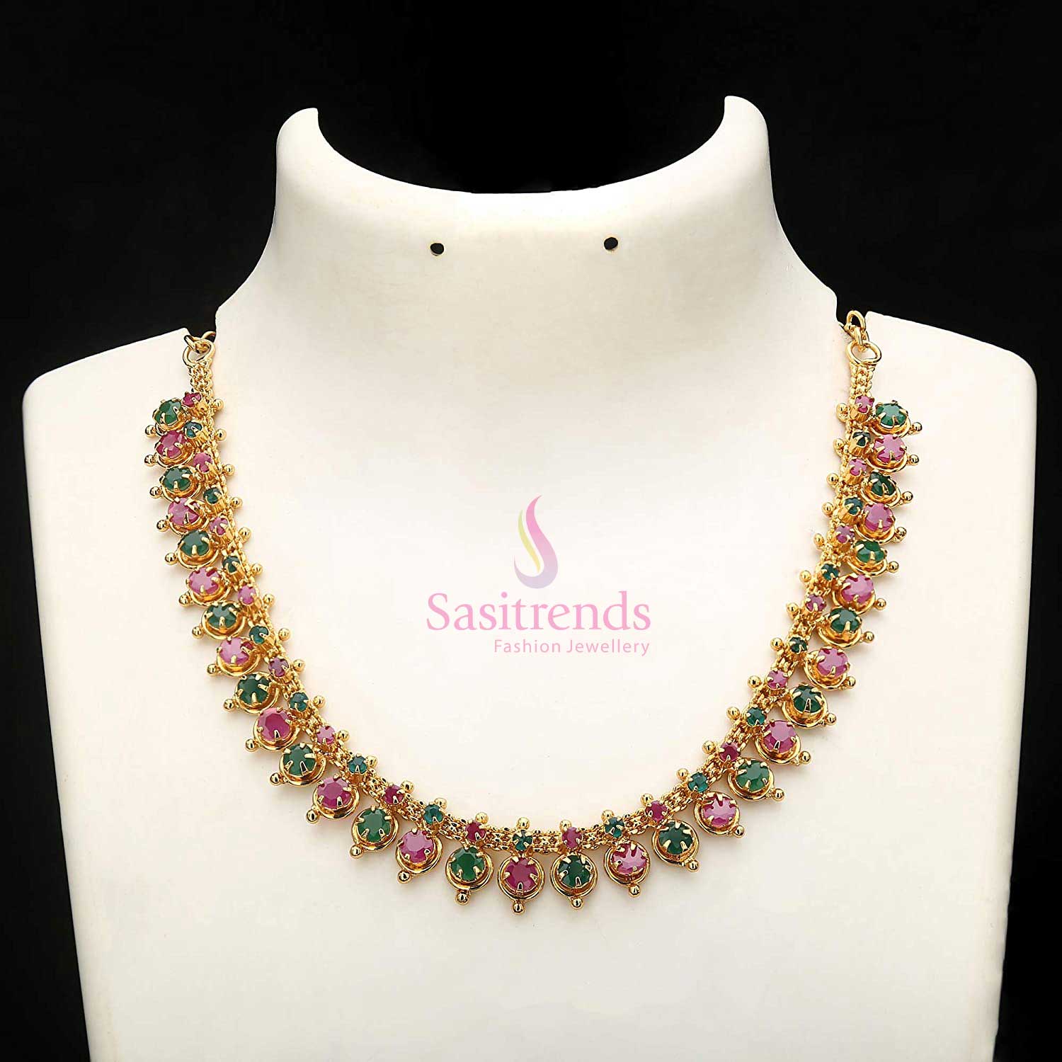 Regal Micro Gold Plated American Diamond Necklace with Soldered AD Stones Necklace - Sasitrends - Image 12