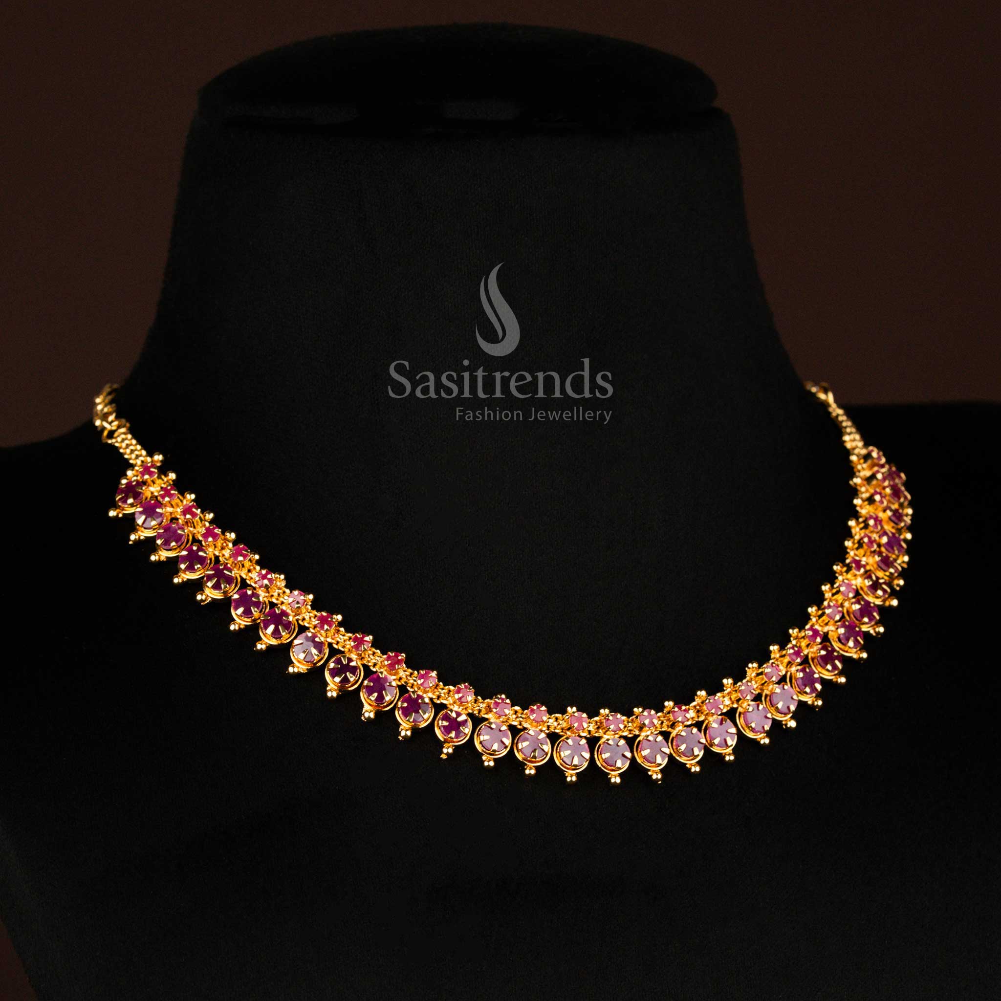 Regal Micro Gold Plated American Diamond Necklace with Soldered AD Stones Necklace - Sasitrends - Image 3