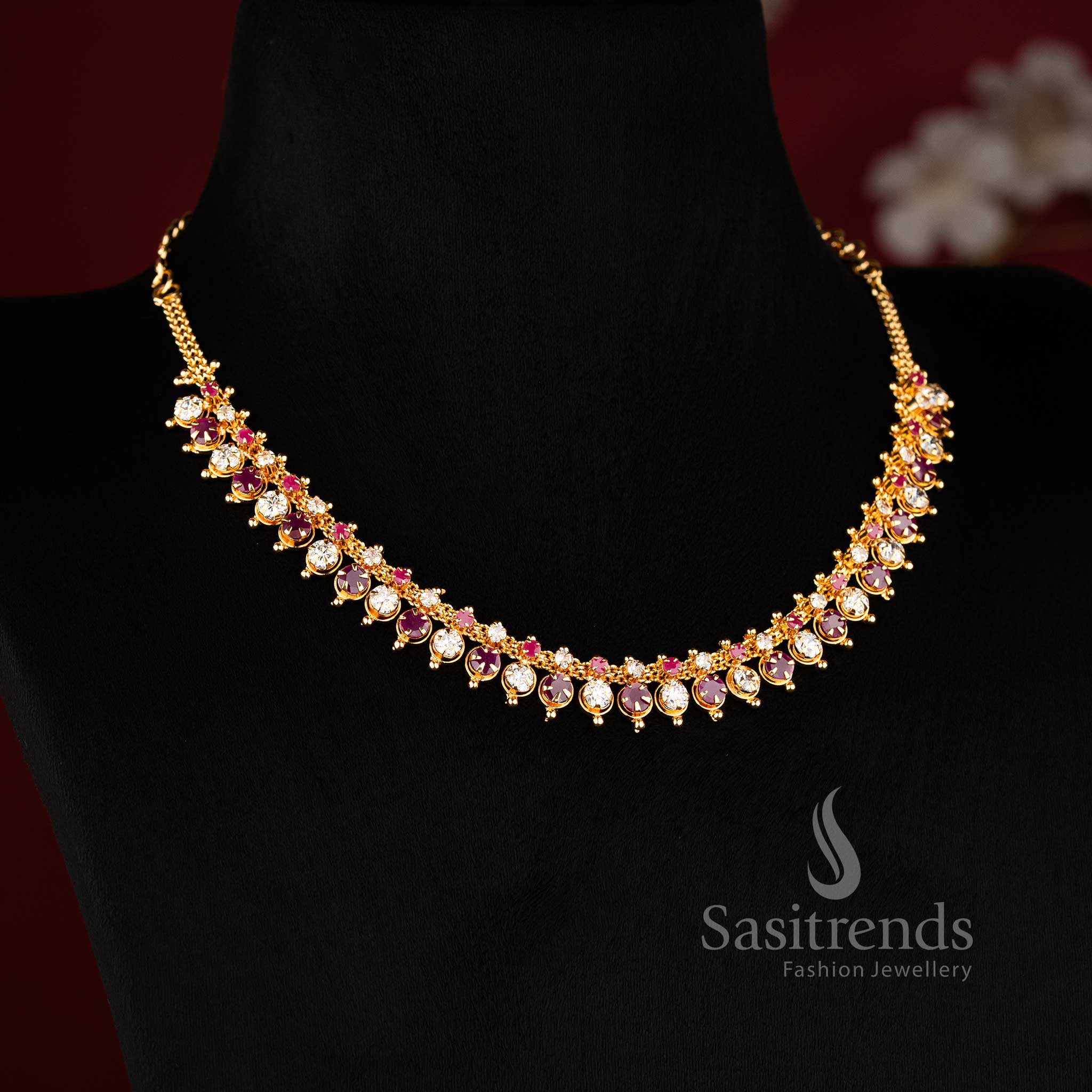 Regal Micro Gold Plated American Diamond Necklace with Soldered AD Stones Necklace - Sasitrends - Image 4