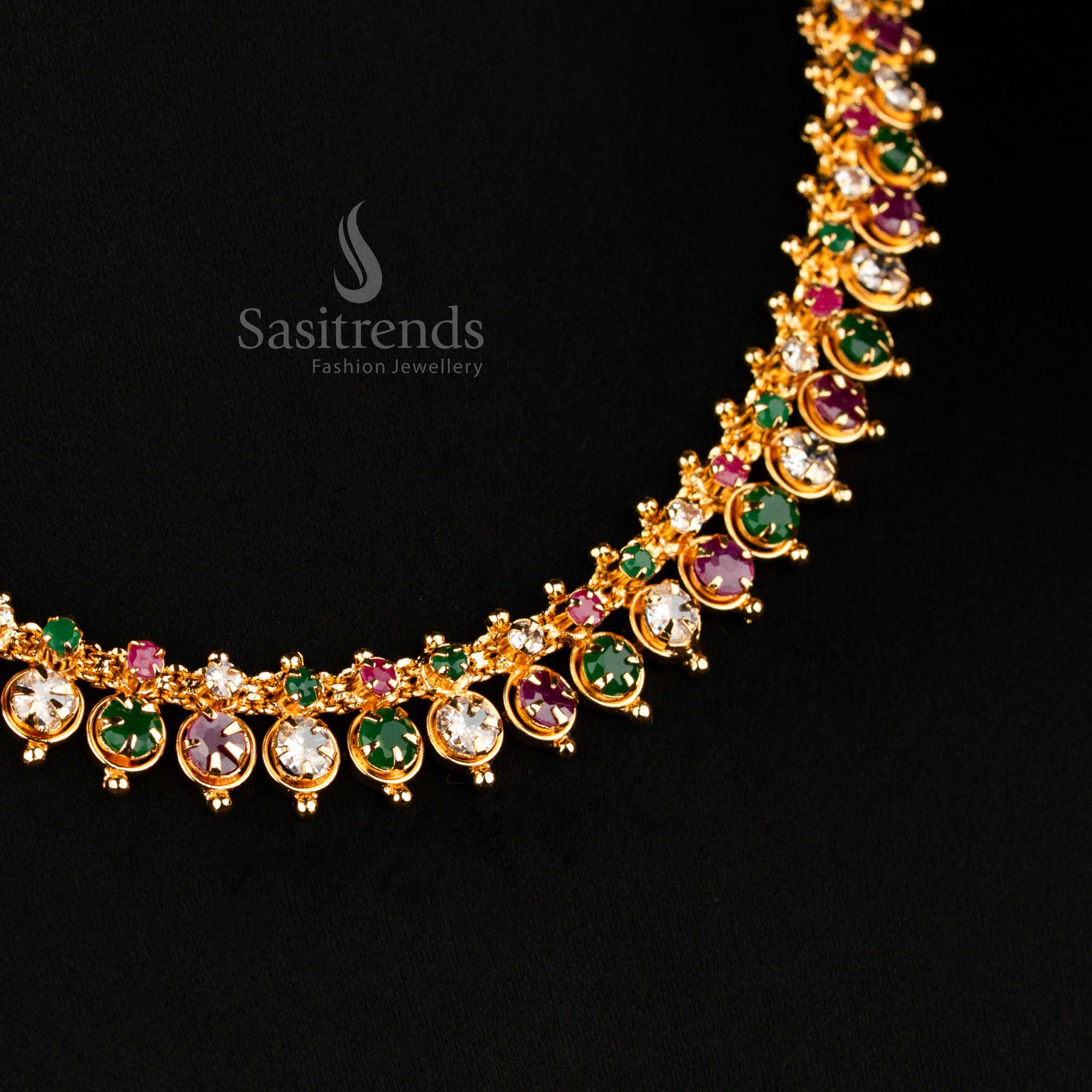 Regal Micro Gold Plated American Diamond Necklace with Soldered AD Stones Necklace - Sasitrends - Image 5