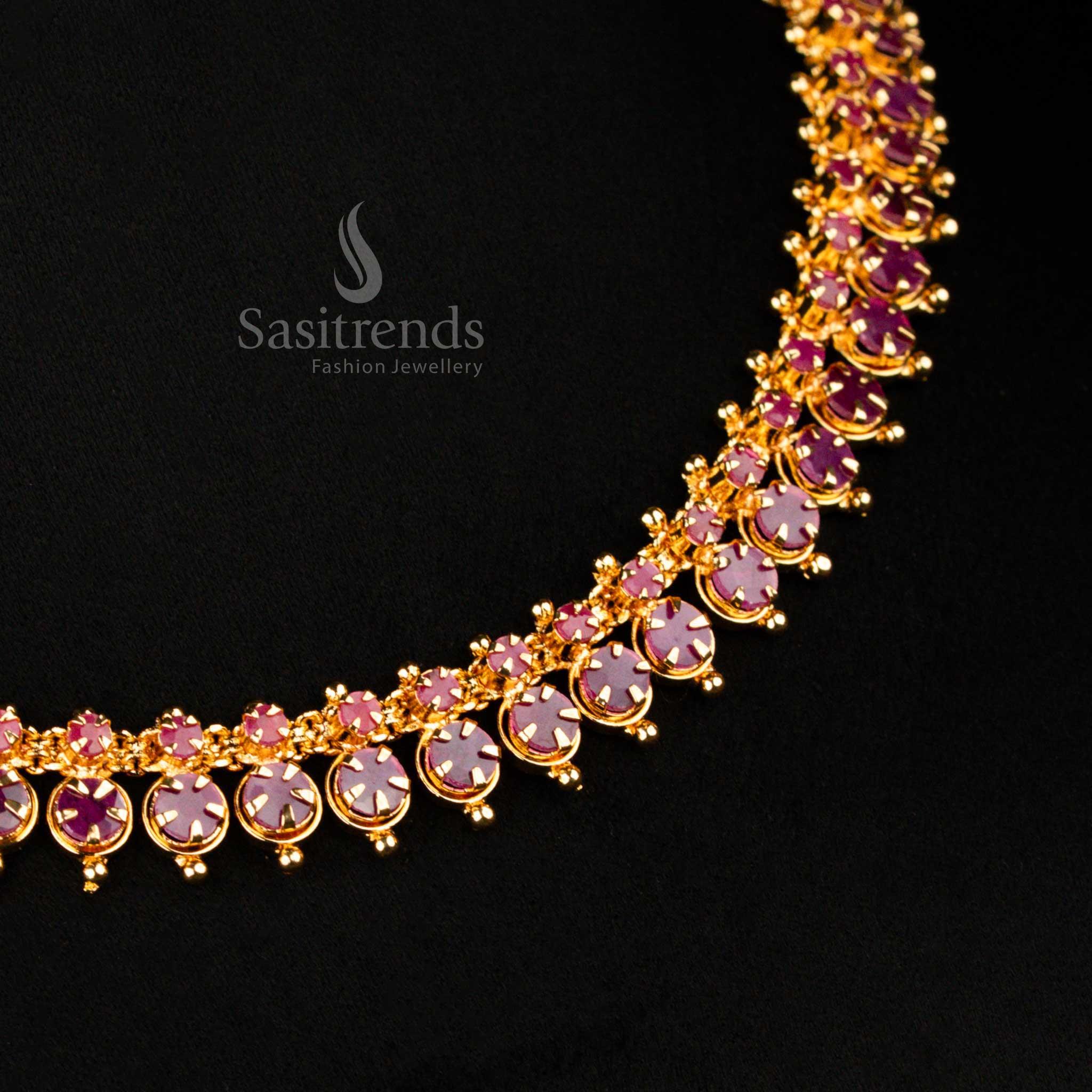Regal Micro Gold Plated American Diamond Necklace with Soldered AD Stones Necklace - Sasitrends - Image 6