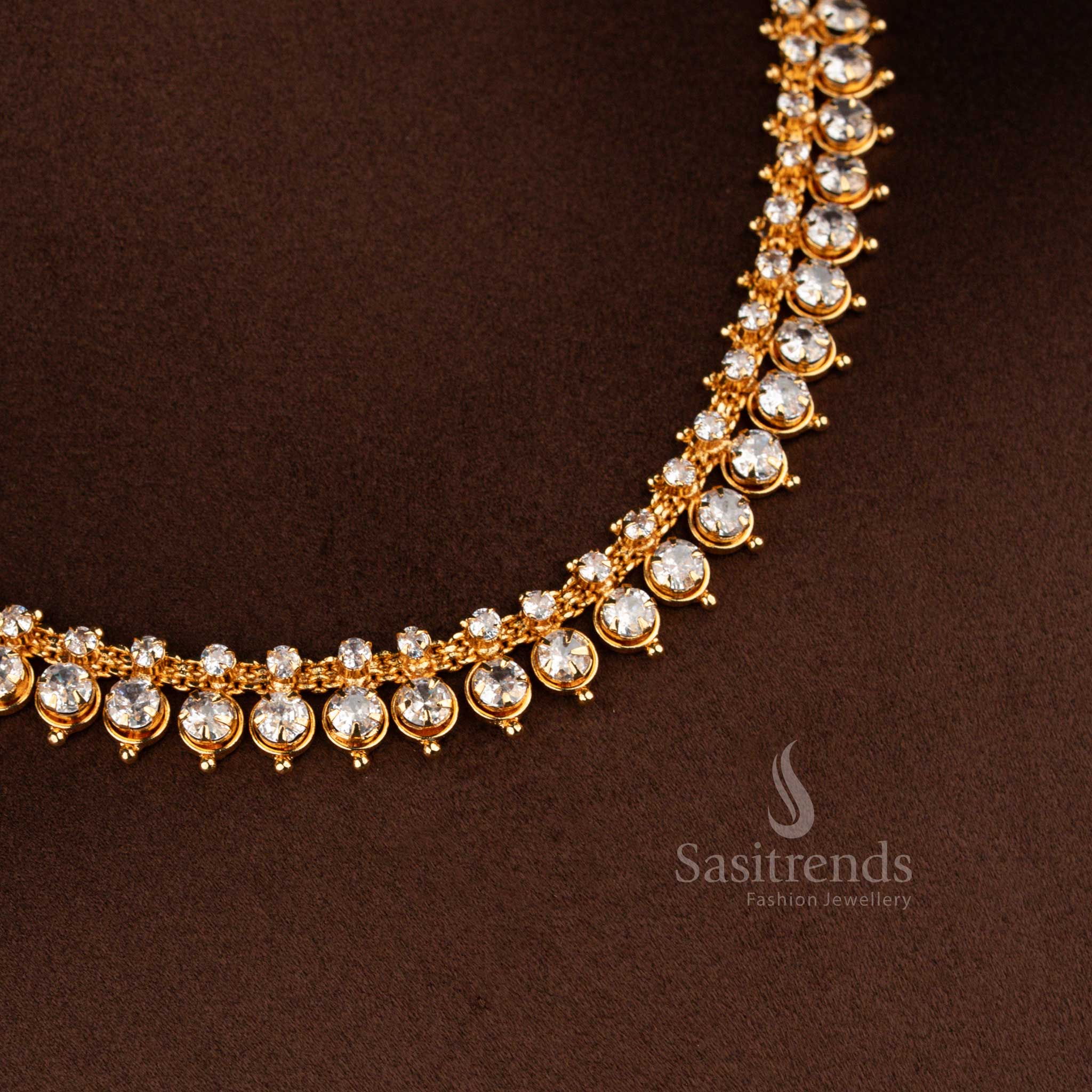 Regal Micro Gold Plated American Diamond Necklace with Soldered AD Stones Necklace - Sasitrends - Image 9
