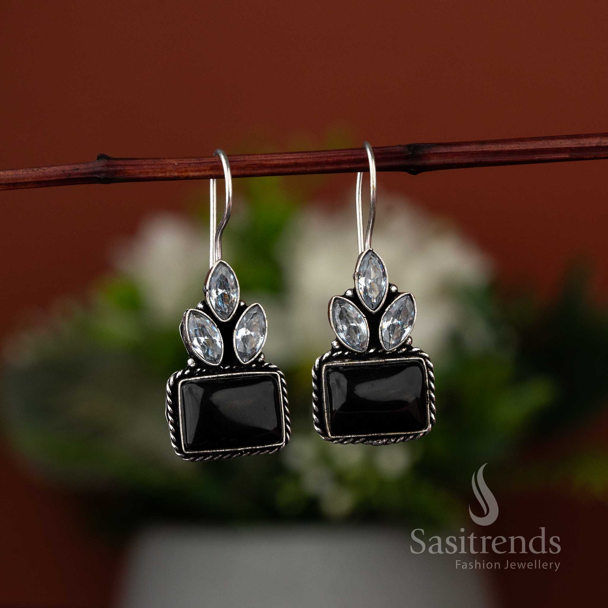 Rectangular Monalisa Leaf AD Stones Design Oxidised Earrings - Sasitrends - Image 8