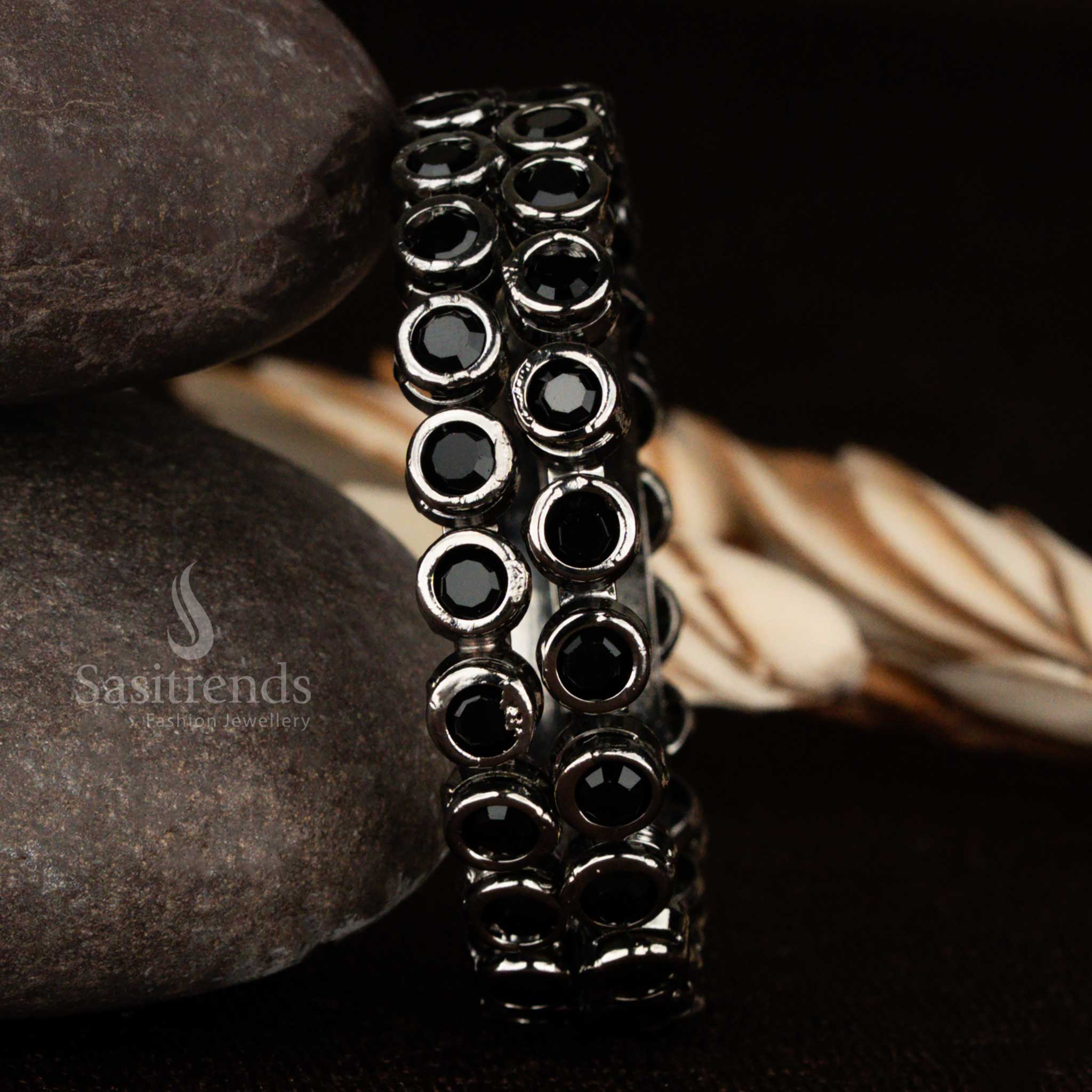 Oxidised German Silver Multistone Kada Bangles with Circular Stone Settings  - Sasitrends - Image 3