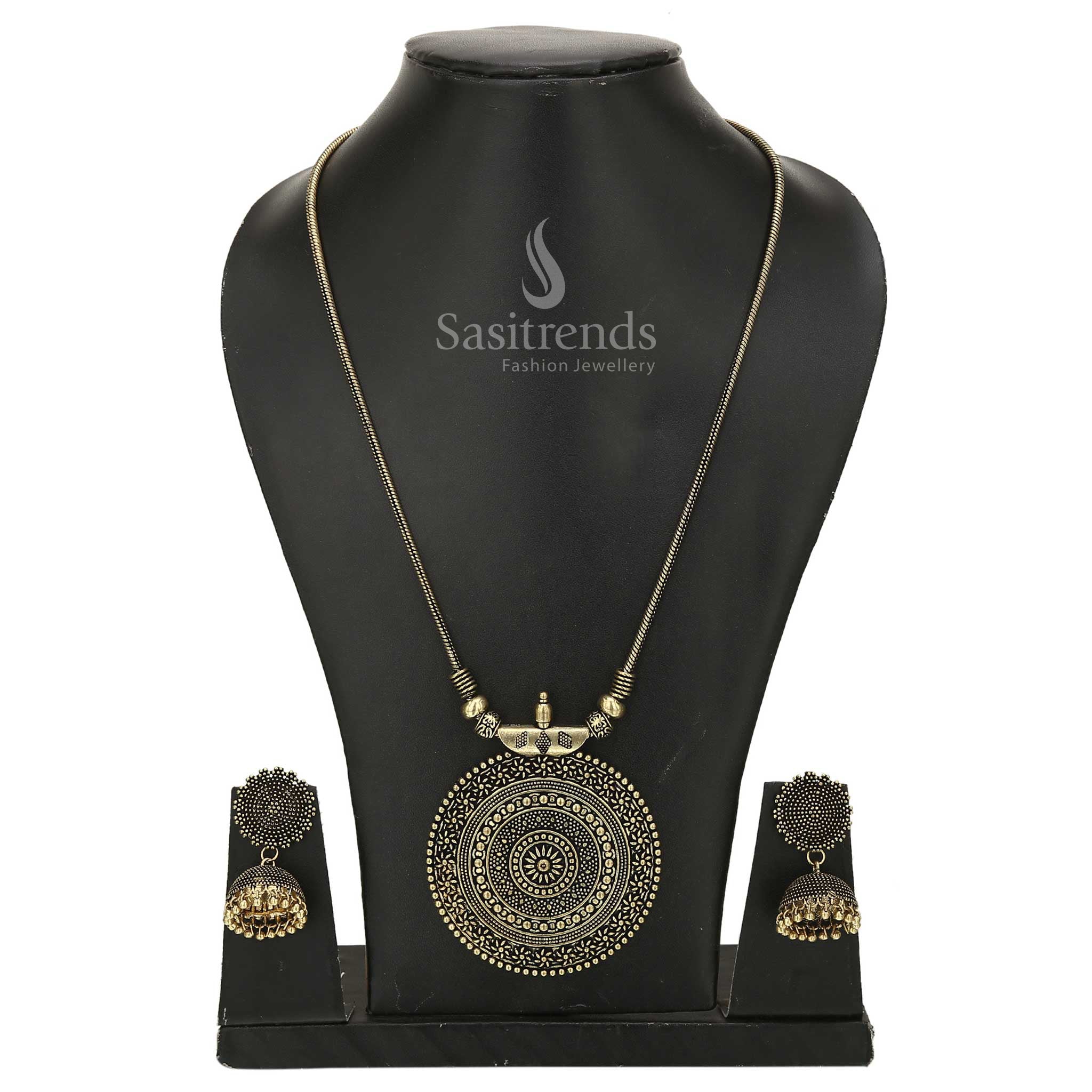 Nayanthara Chakra Pendant Chain Oxidised Jewellery Set with Jhumka Earrings - Sasitrends - Image 4