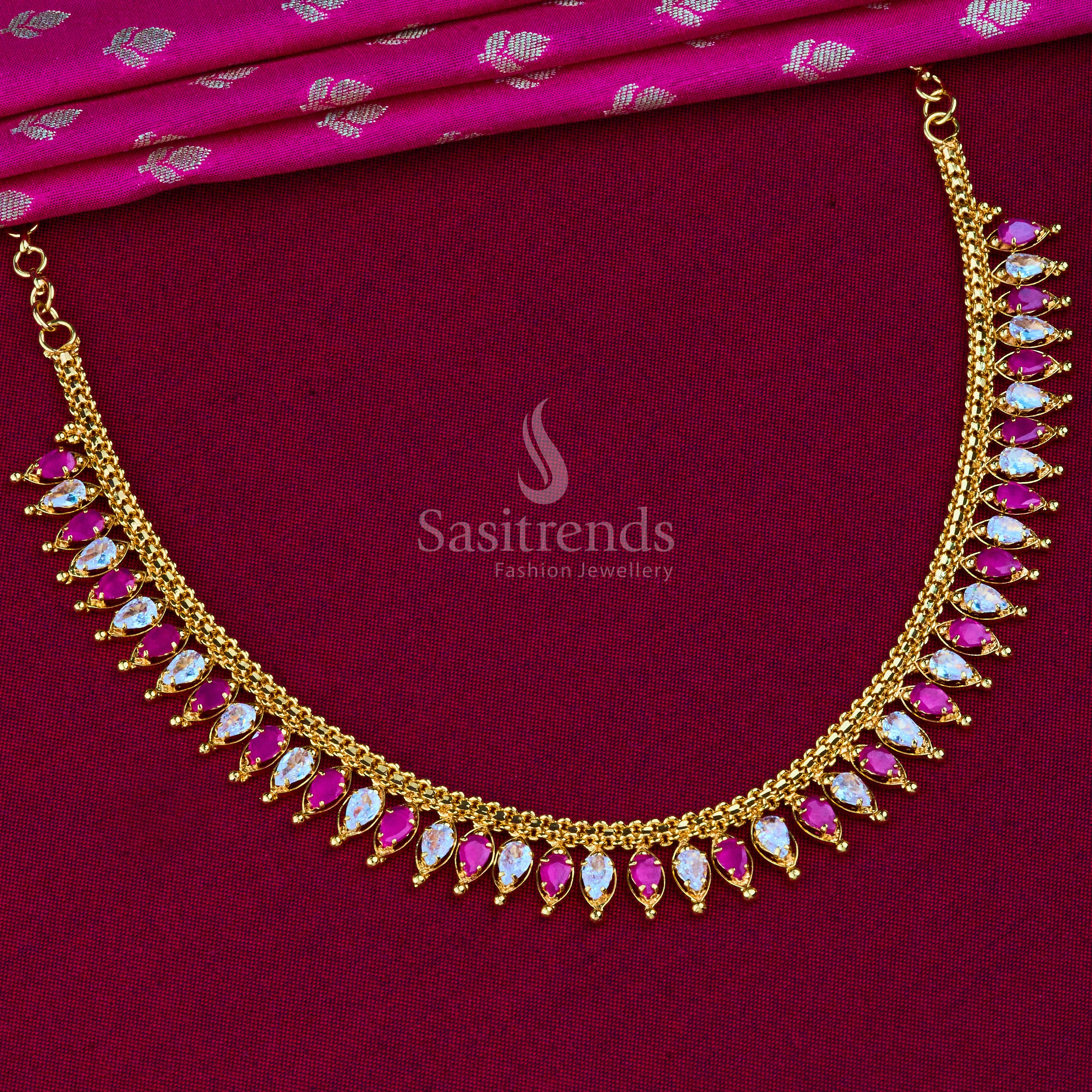 Timeless Ethnic: Traditional Micro Gold Plated AD Necklace - Sasitrends - Image 11