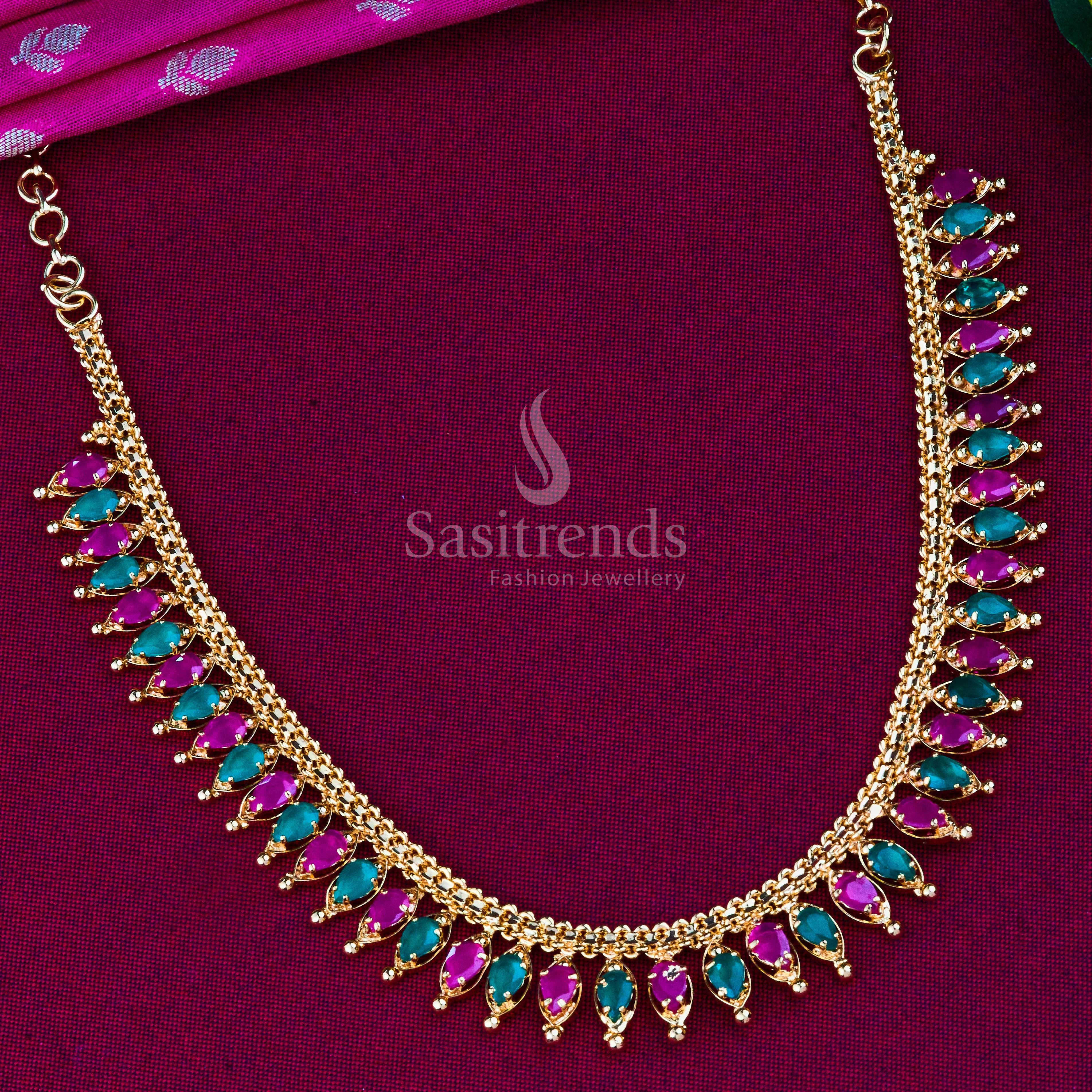 Timeless Ethnic: Traditional Micro Gold Plated AD Necklace - Sasitrends - Image 14