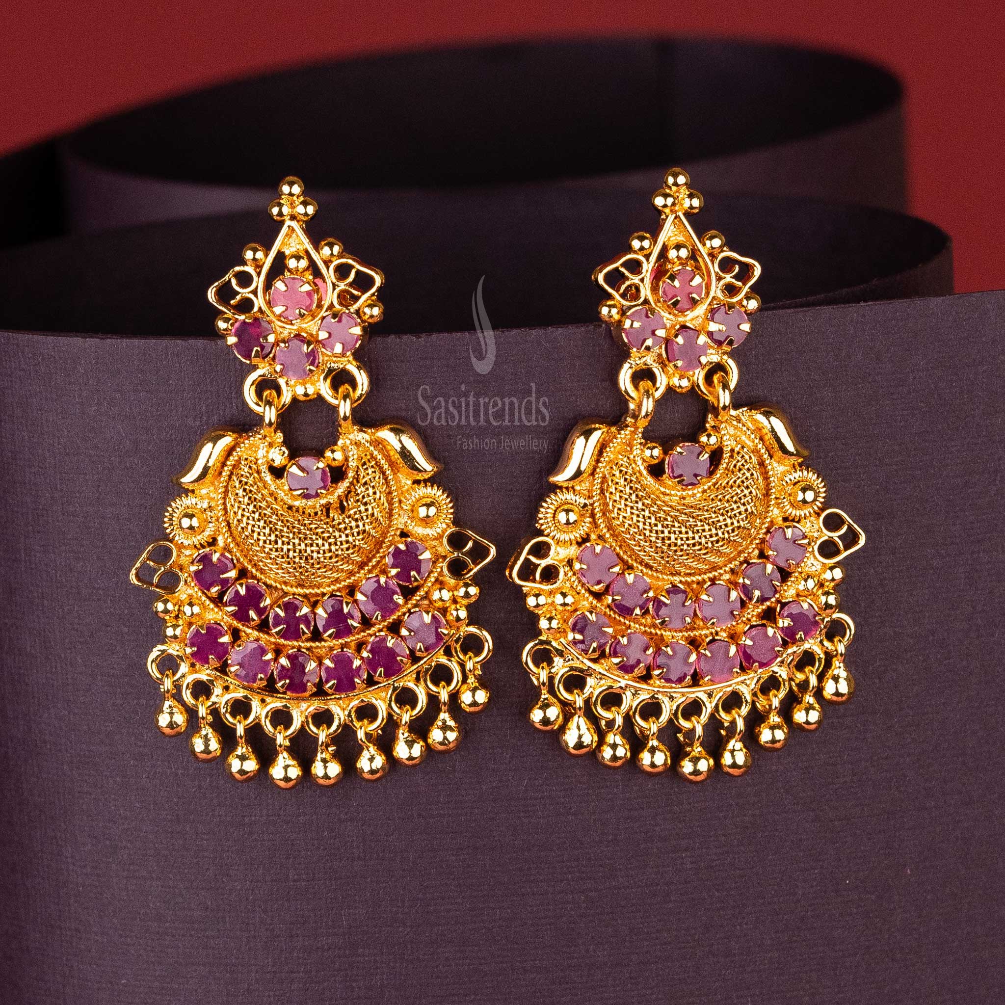 Sasitrends - Stunning Traditional Micro Gold Plated Earrings with Ad Stones - Image 2