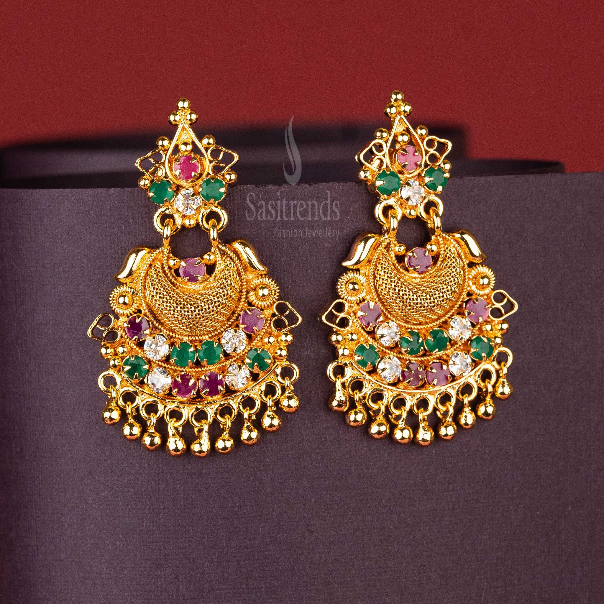 Sasitrends - Stunning Traditional Micro Gold Plated Earrings with Ad Stones - Image 4