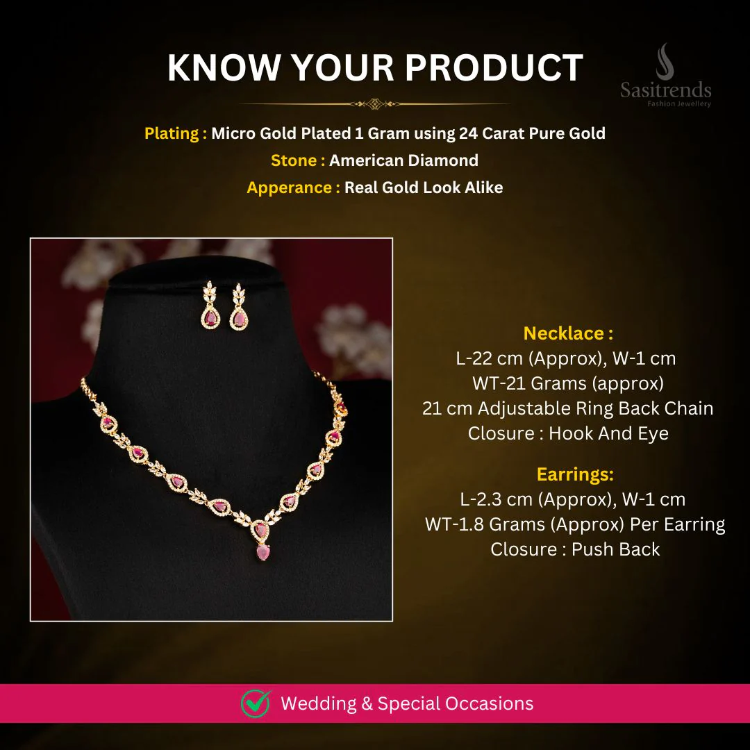 Stunning Micro Gold Plated American Diamond Teardrop Design Necklace Jewellery Sets with Ruby Stones – Sasitrends - Image 3