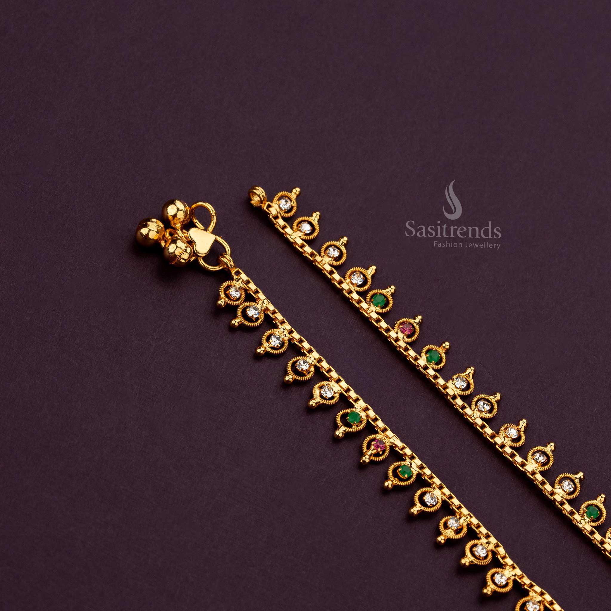 One Gram Micro Gold-Plated Anklets with Multi-Color Stones & Hanging Accents - Sasitrends - Image 3