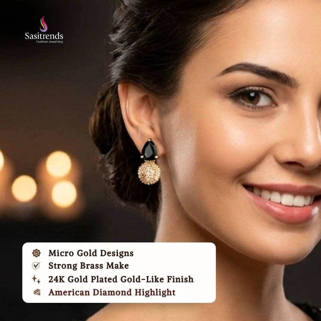 Stylish One Gram Micro Gold Plated Teardrop AD Stud Earrings for Weddings - Image 2