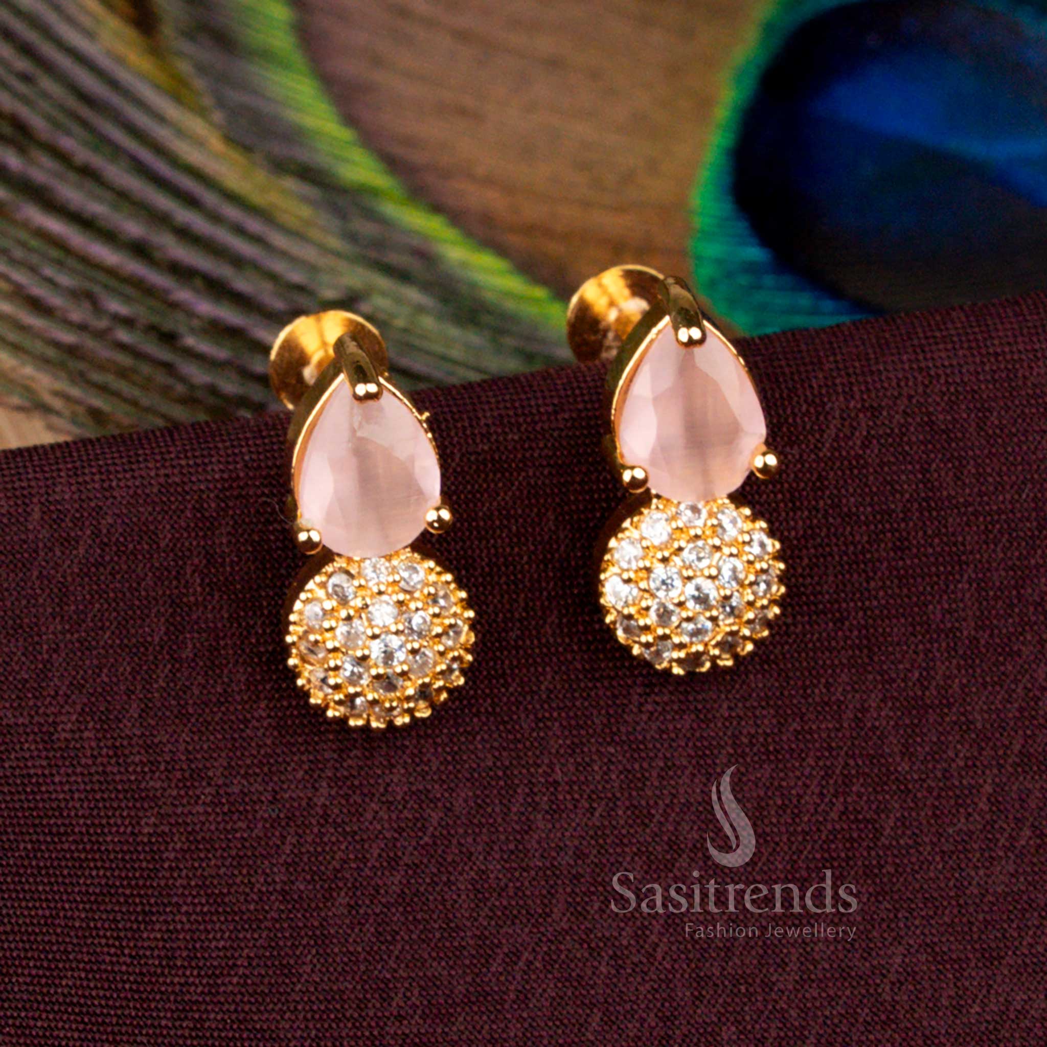 Stylish One Gram Micro Gold Plated Teardrop AD Stud Earrings for Weddings - Image 4