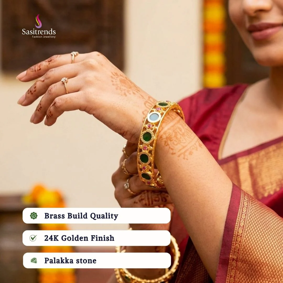 Traditional  Micro Gold Plated Palakka Round Kerala Bangles  - Sasitrends - Image 2