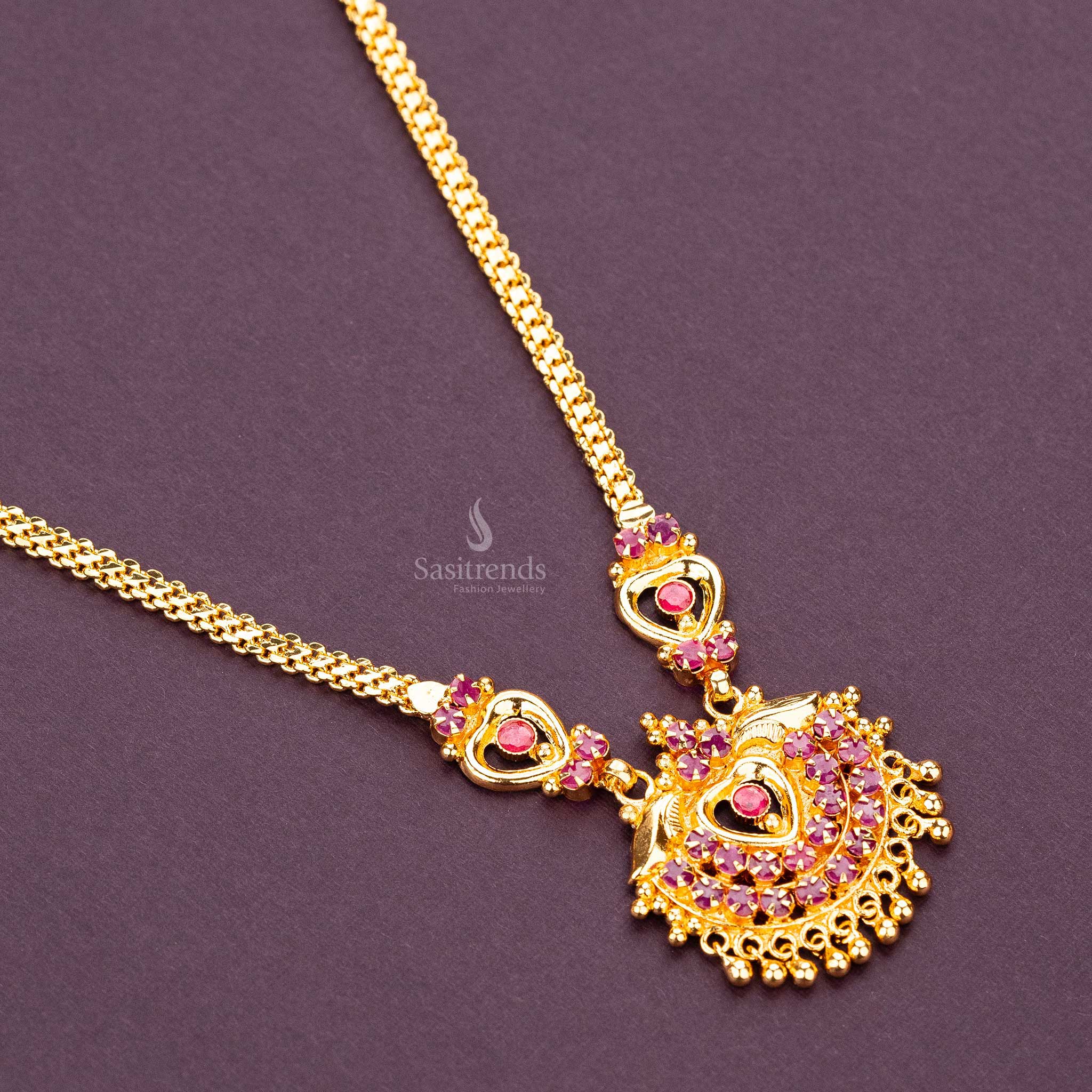 Traditional One Gram Micro Gold Plated AD Stone Necklace - Sasitrends - Image 3