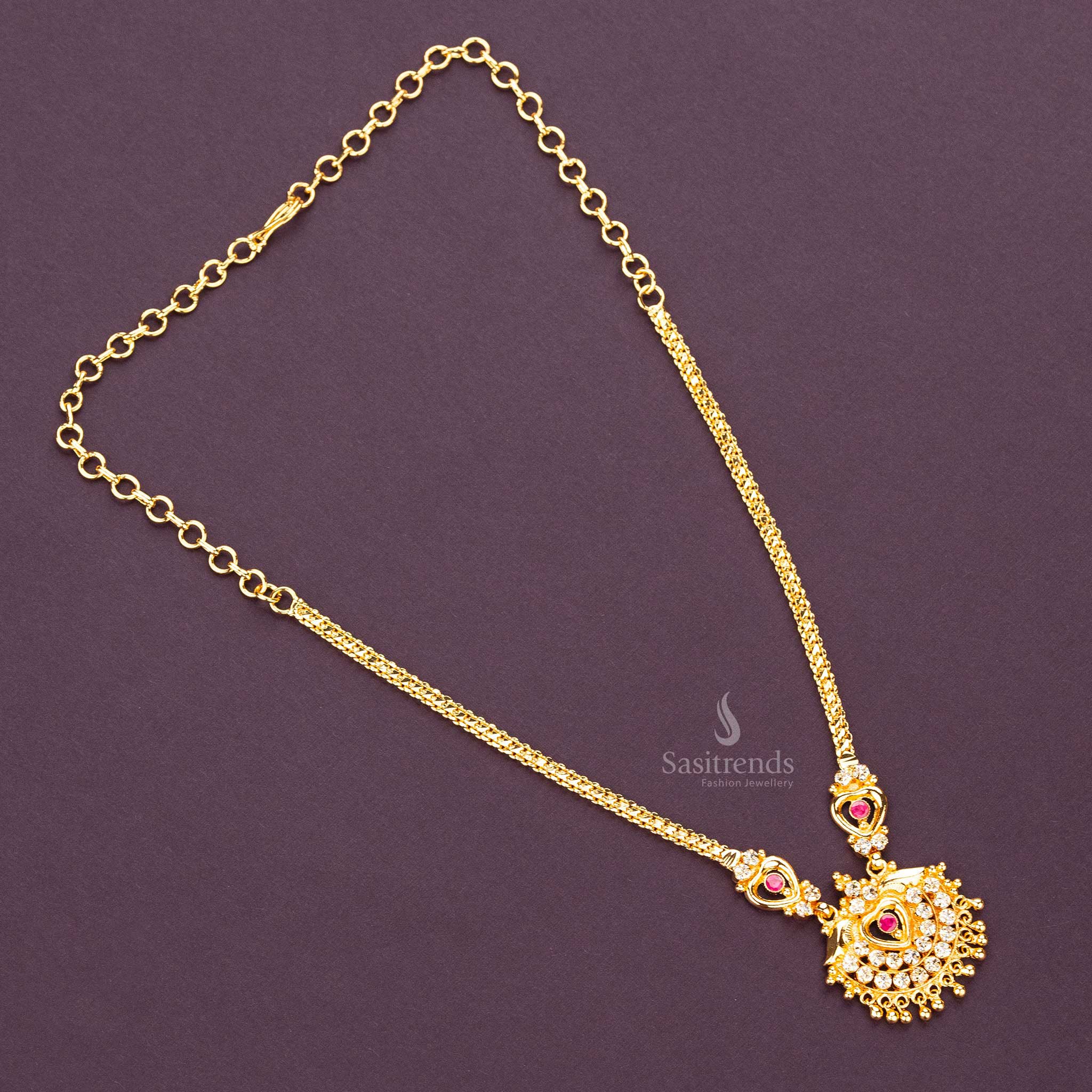 Traditional One Gram Micro Gold Plated AD Stone Necklace - Sasitrends - Image 4