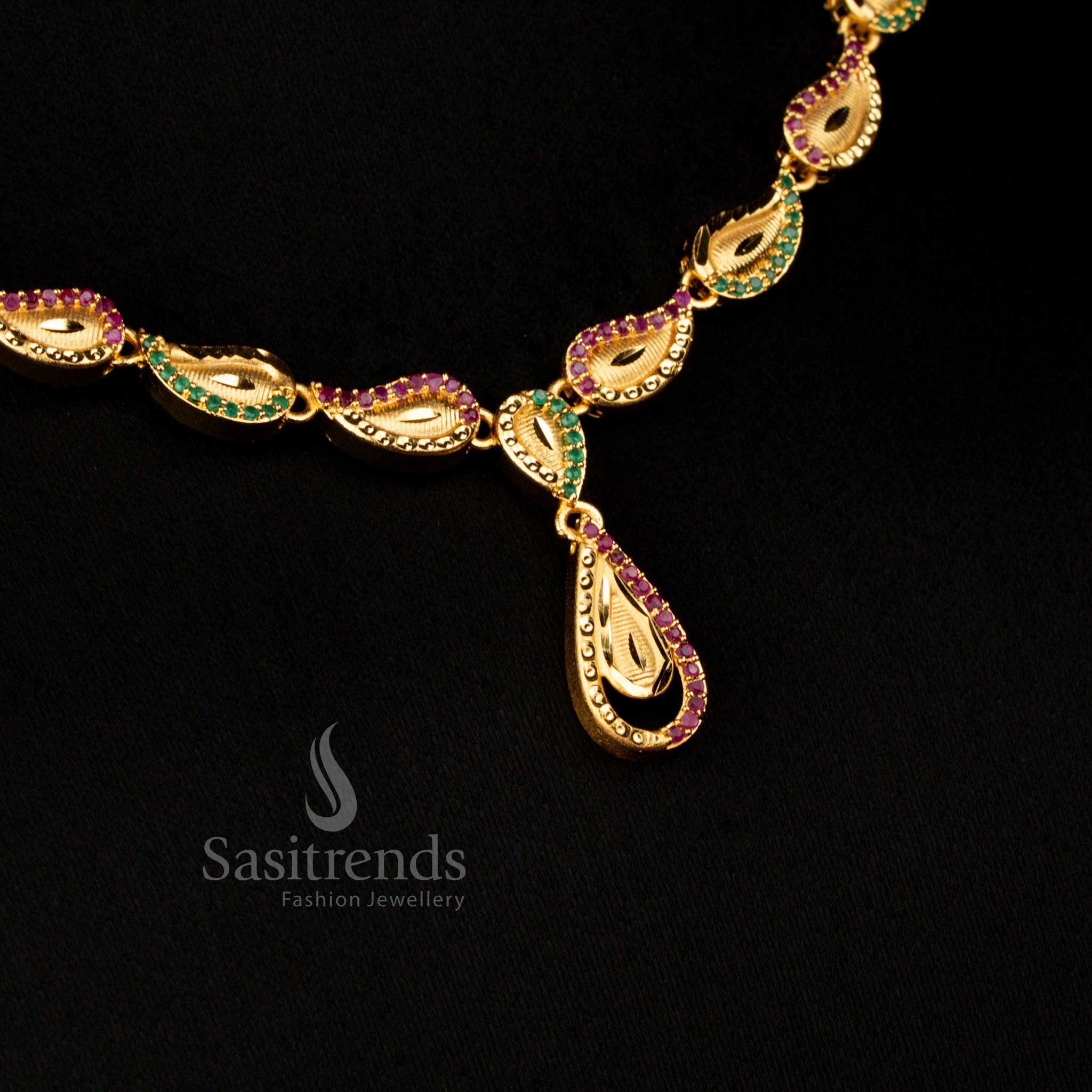 Vibrant Collections of Forming Micro Gold Plated Necklace Jewellery Set with Stones for Weddings & Parties - Image 7