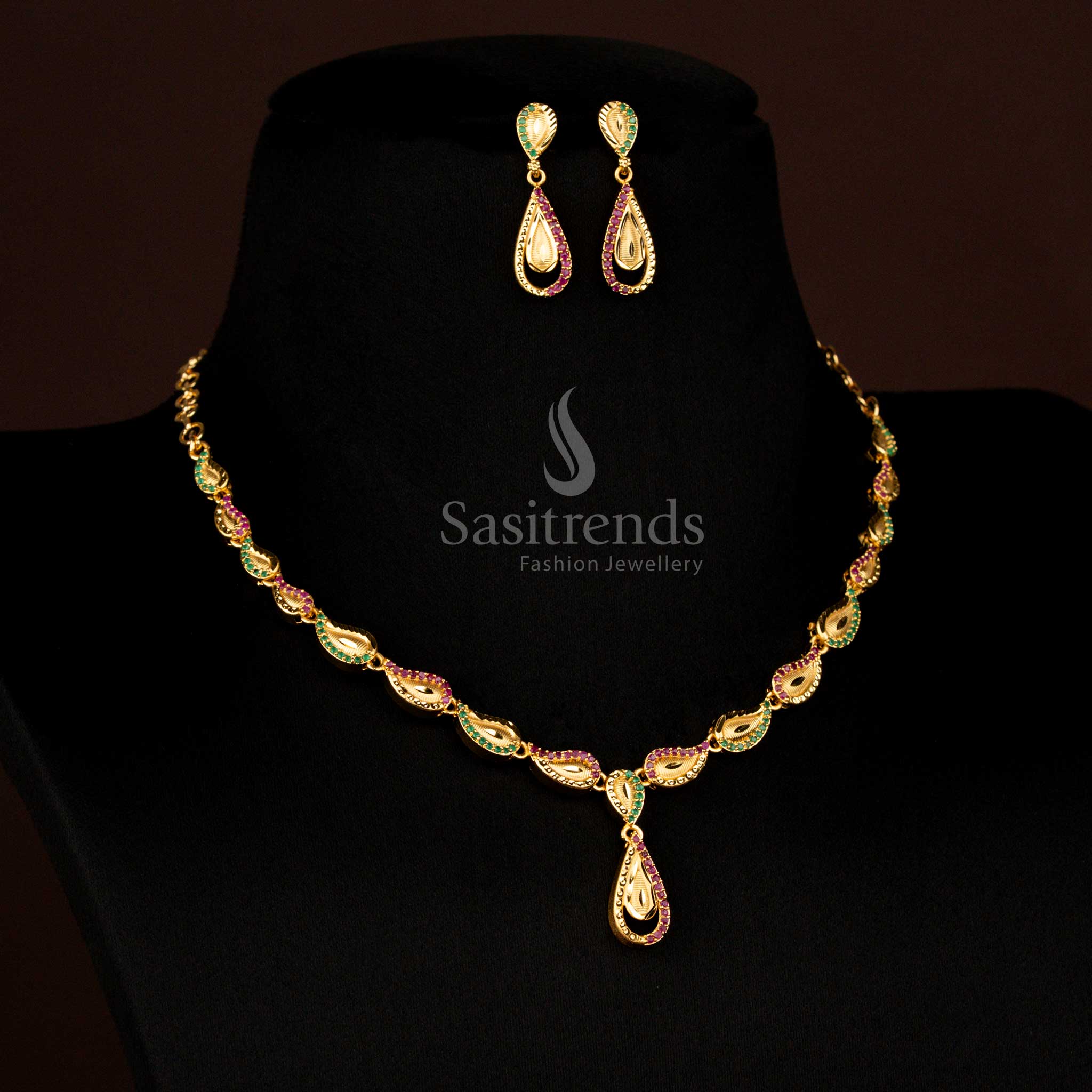 Vibrant Collections of Forming Micro Gold Plated Necklace Jewellery Set with Stones for Weddings & Parties - Image 8
