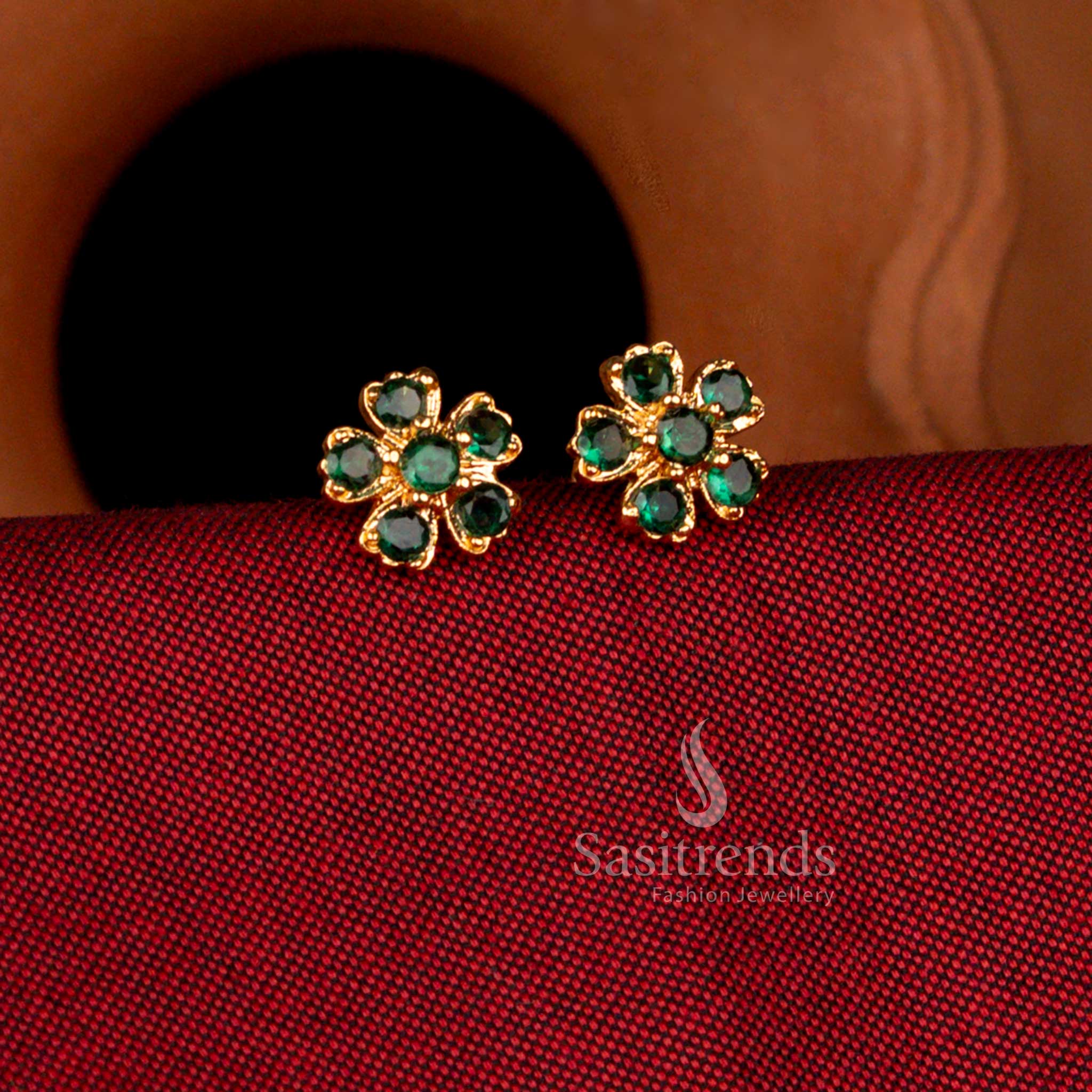 Impon Guaranteed Micro Gold Plated Round Stone Heart Floral Earrings – One Gram Jewellery - Image 2