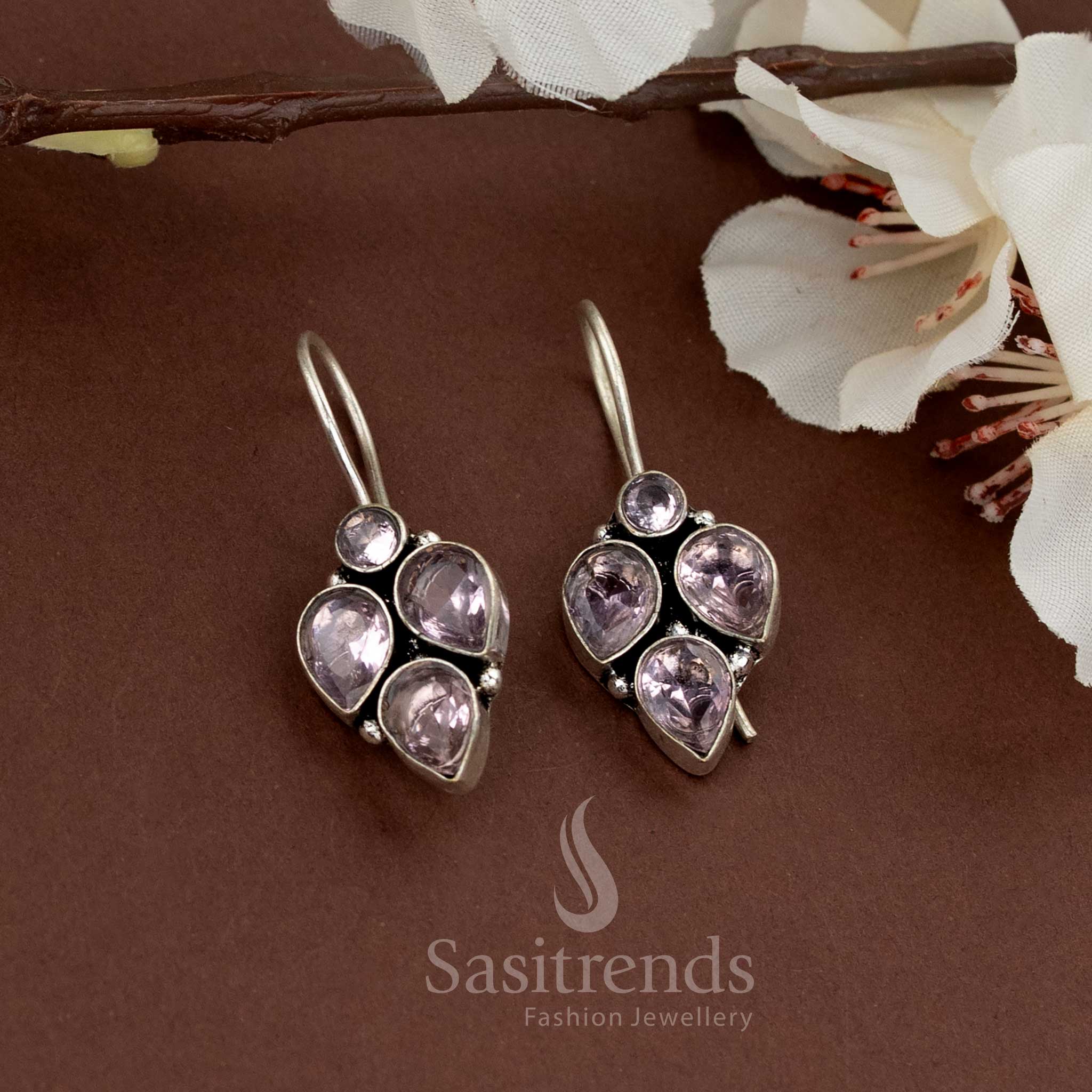 Oxidised Earrings with Clustered Natural Teardrop Stones - Sasitrends - Image 8