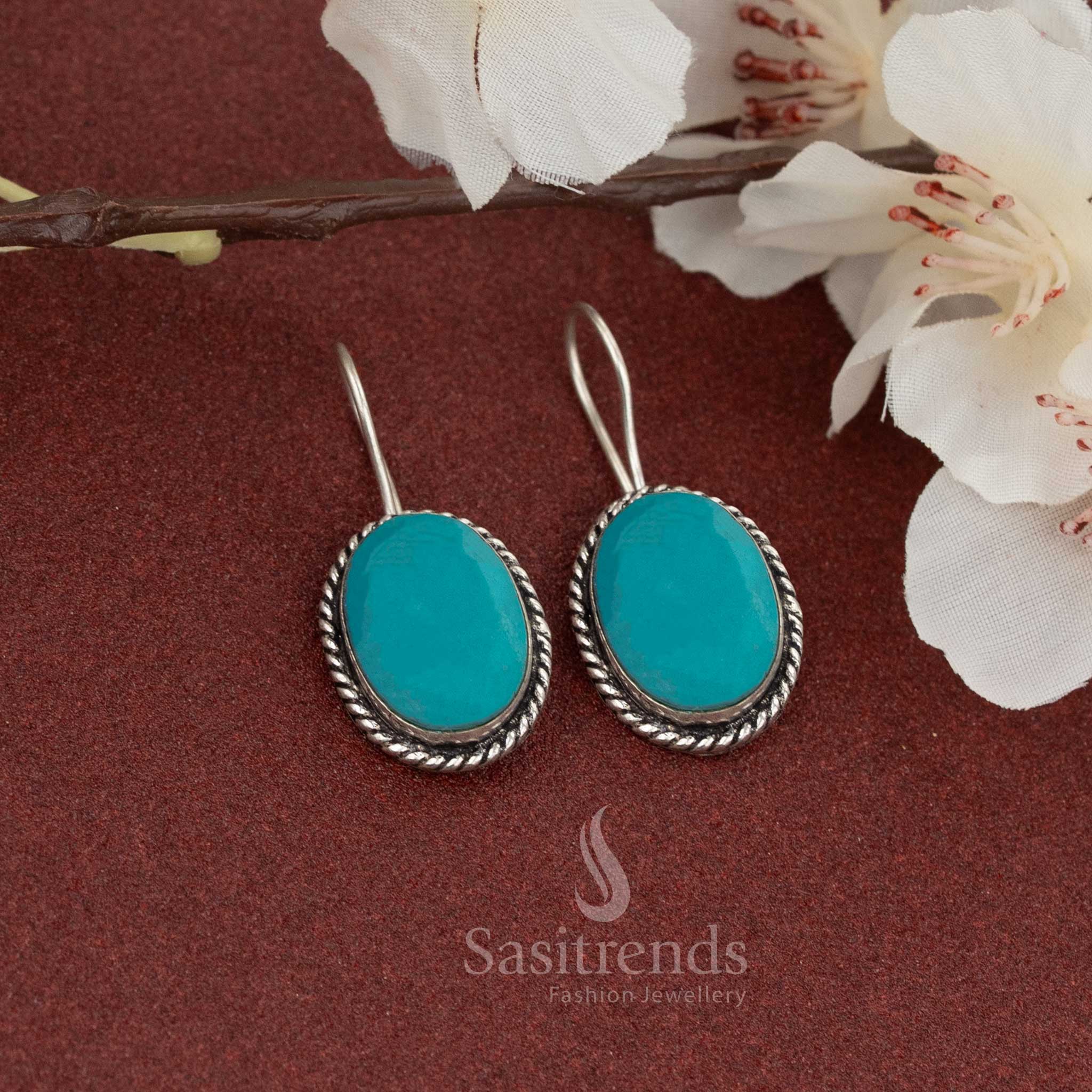 Amazing Casual Wear Oxidised Fish Hook Oval Natural Stone Earrings for Fresh Daily Look - Sasitrends - Image 13