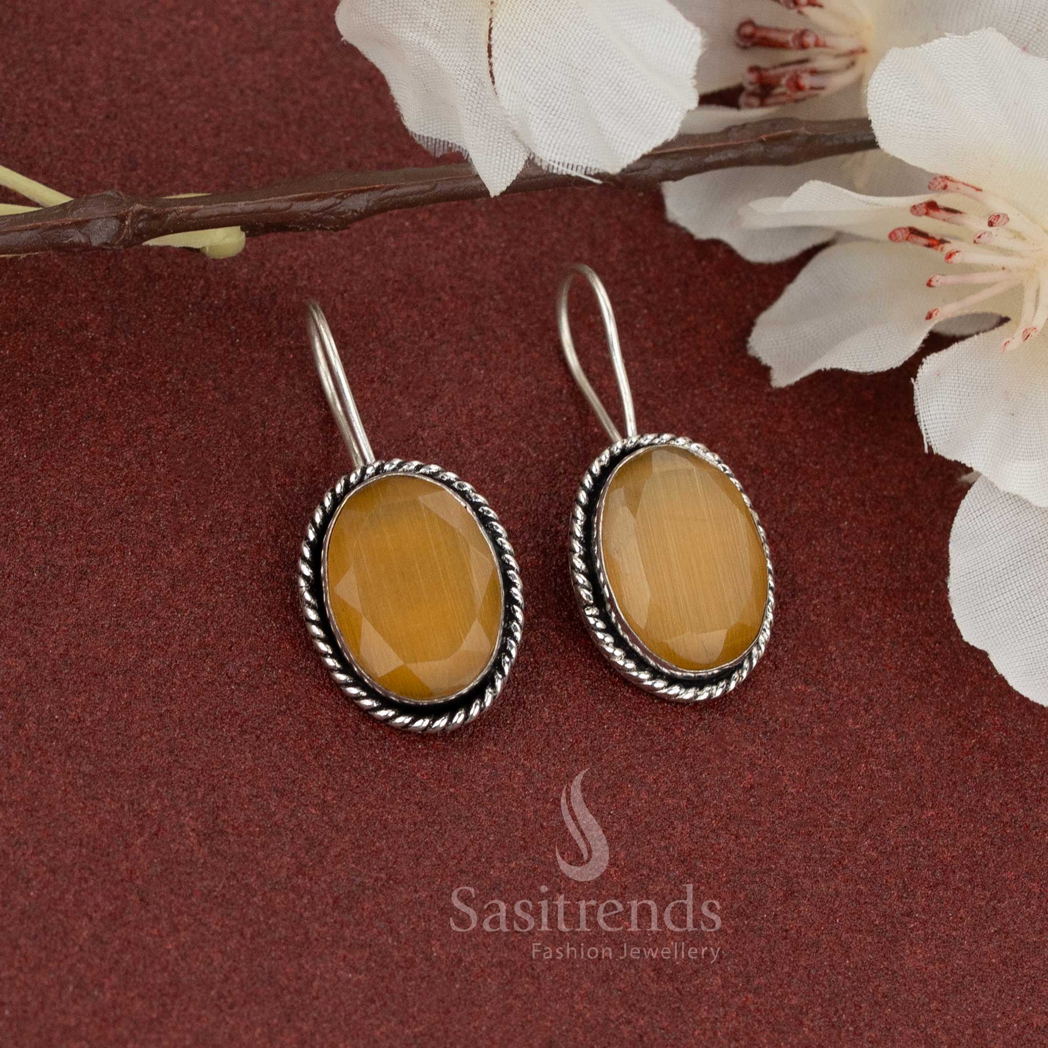 Amazing Casual Wear Oxidised Fish Hook Oval Natural Stone Earrings for Fresh Daily Look - Sasitrends - Image 2