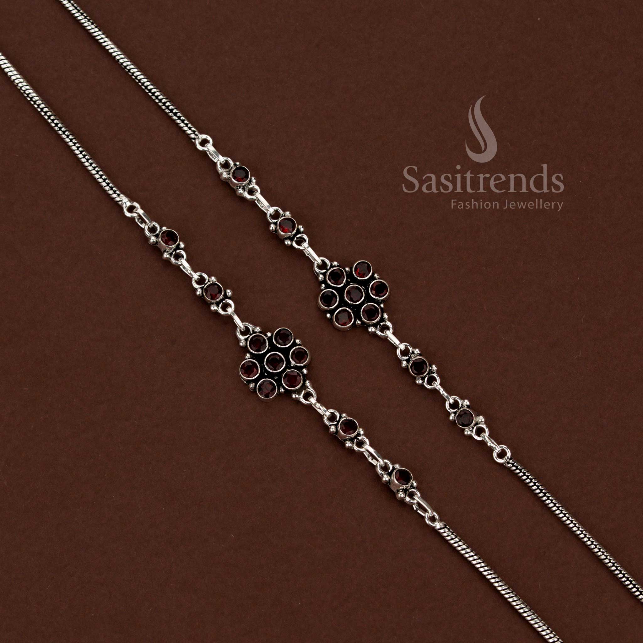 Stylish Oxidised Floral Link Chain Anklets for Casual & Everyday Wear - Image 6