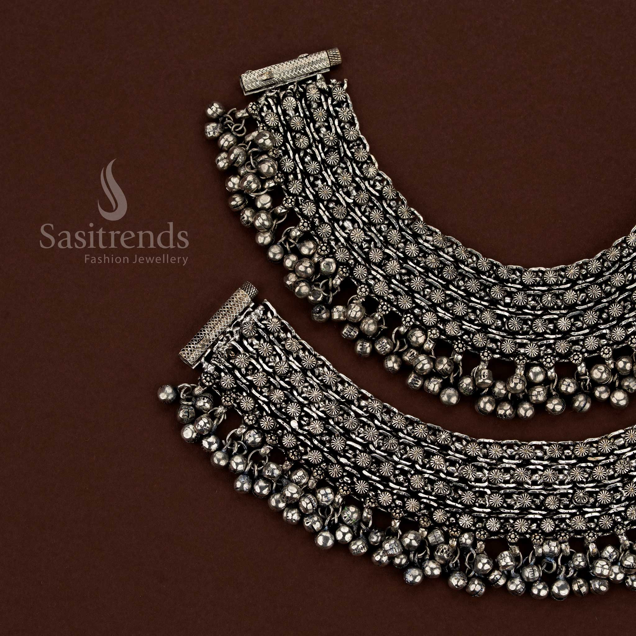Oxidised German Silver Tribal Circular Loops Anklets for Ethnic, Festive & Boho Styling - Image 12