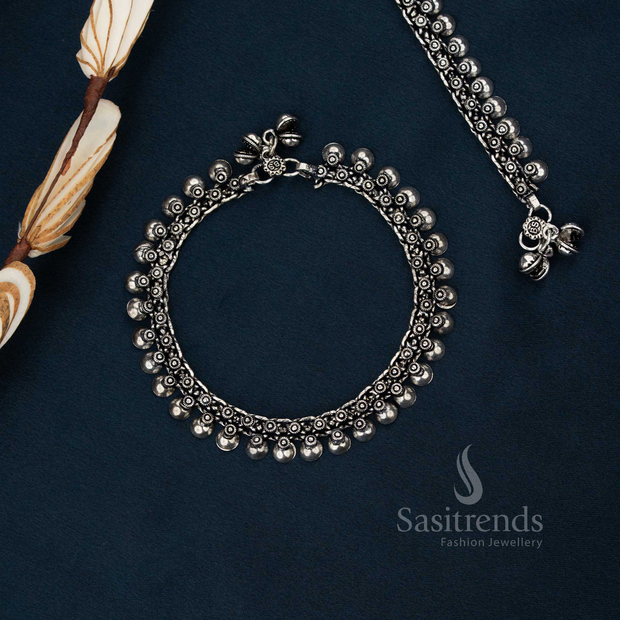 Oxidised German Silver Tribal Circular Loops Anklets for Ethnic, Festive & Boho Styling - Image 13