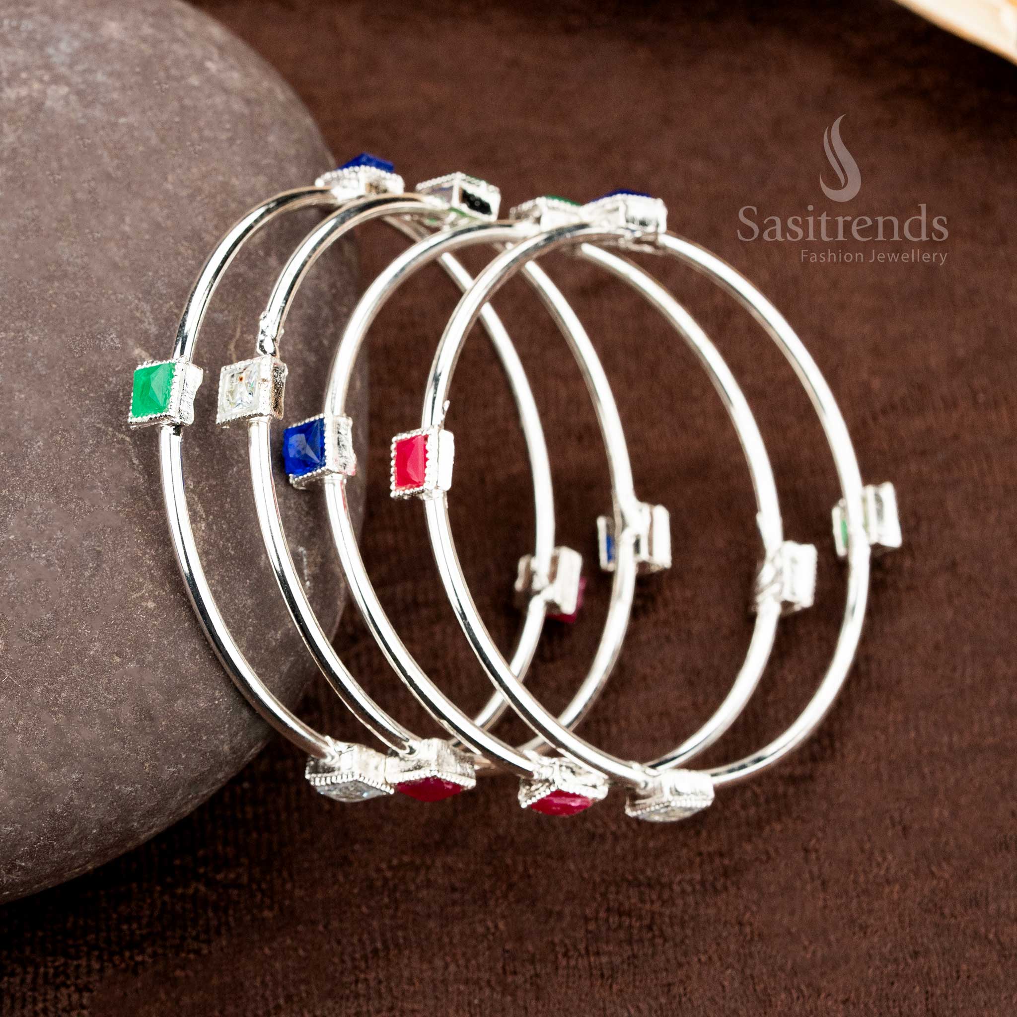 Oxidised and Gold-Plated Dual Tone Square Stone Studded Bangle Set for Women - Sasitrends - Image 3
