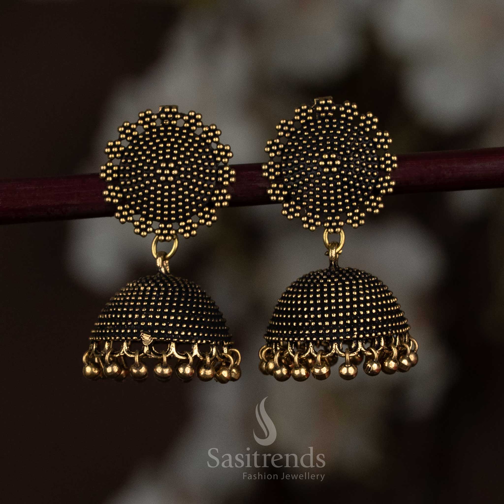 Oxidised Gold & Silver Plated Beaded Circular Jhumka Earrings For Grand Ethnic Wear - Sasitrends - Image 3