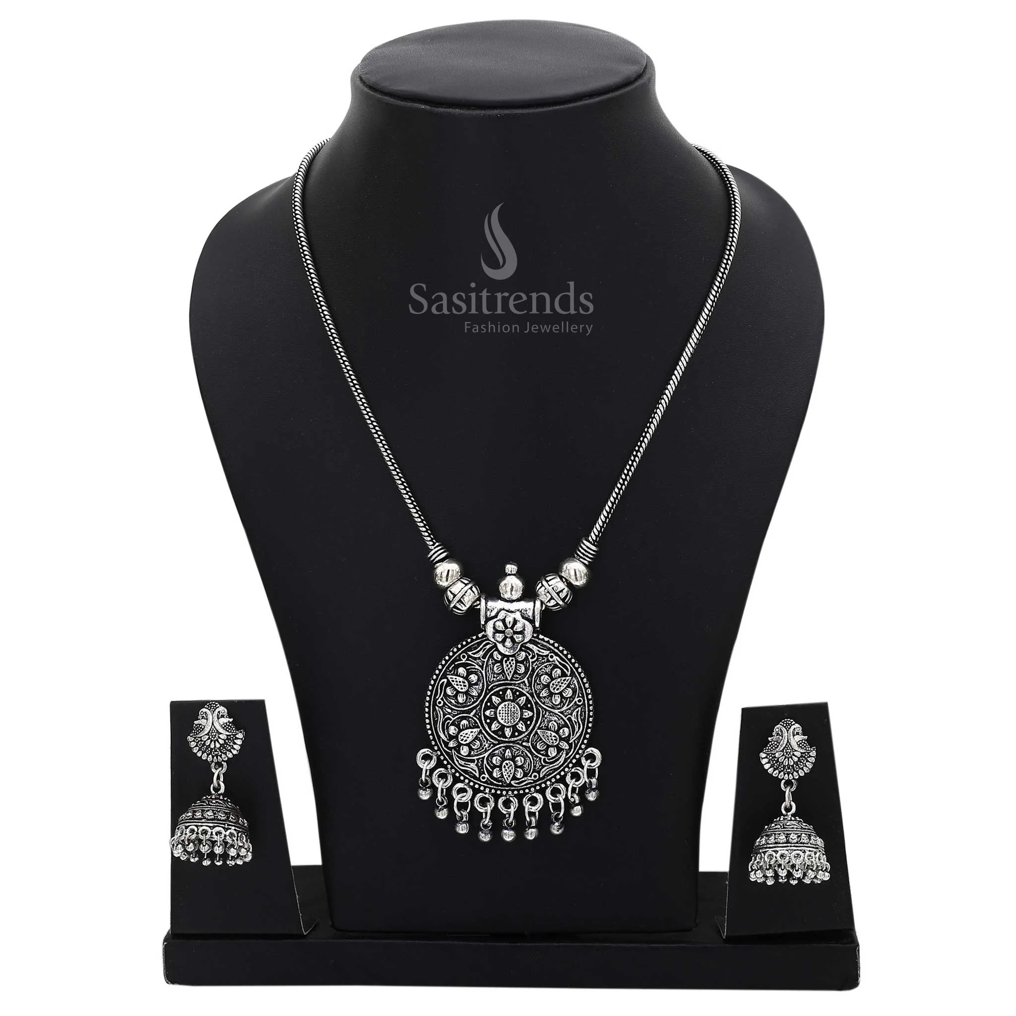 Oxidised Jhumka with Necklace Jewellery Set - Sasitrends