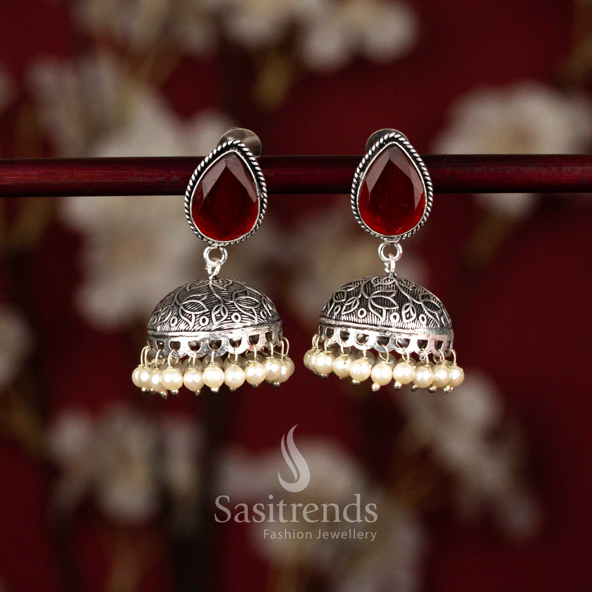 Elegant Oxidised Monalisa Teardrop Jhumka Earrings for Sarees, Kurti Sets & Festive Ethnic Styling - Image 8