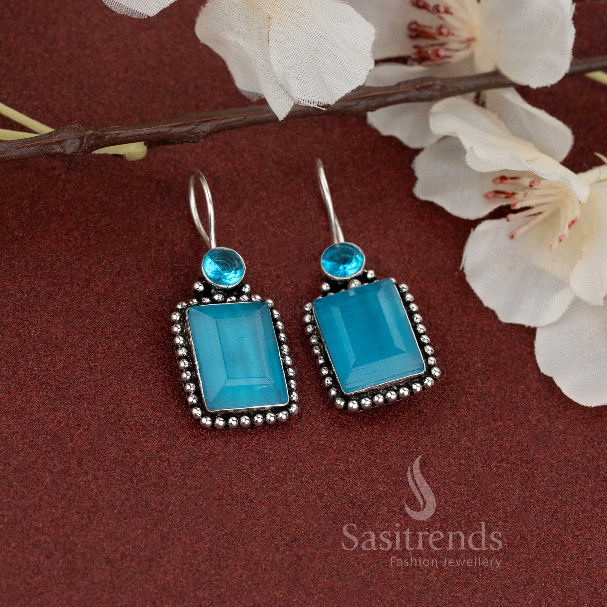 Gorgeous Office wear Oxidised Fish Hook Rectangular Natural Stone Earrings - Sasitrends - Image 6