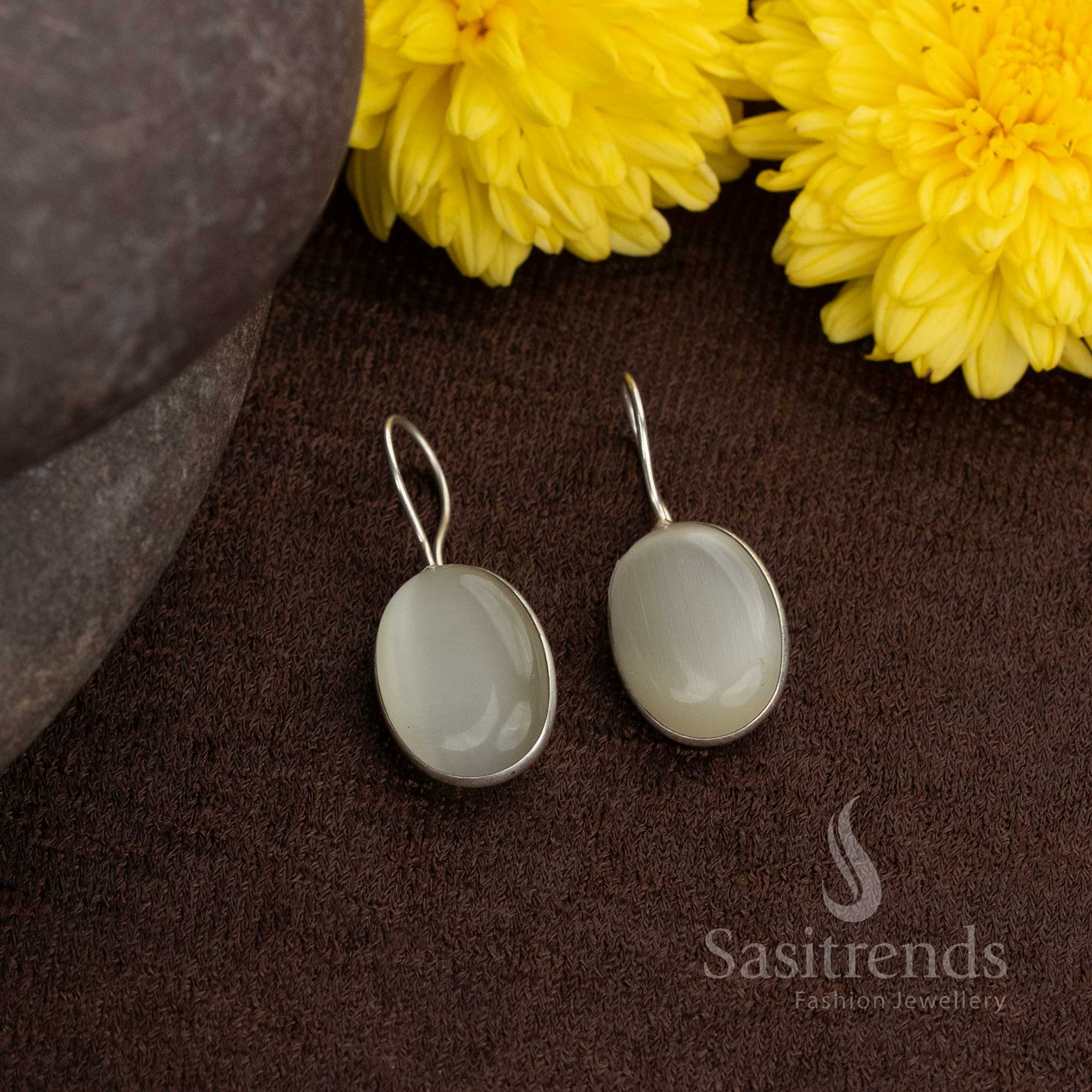 Oxidised Round Natural Stone Earrings - Great For College And Daily Styling - Sasitrends - Image 3