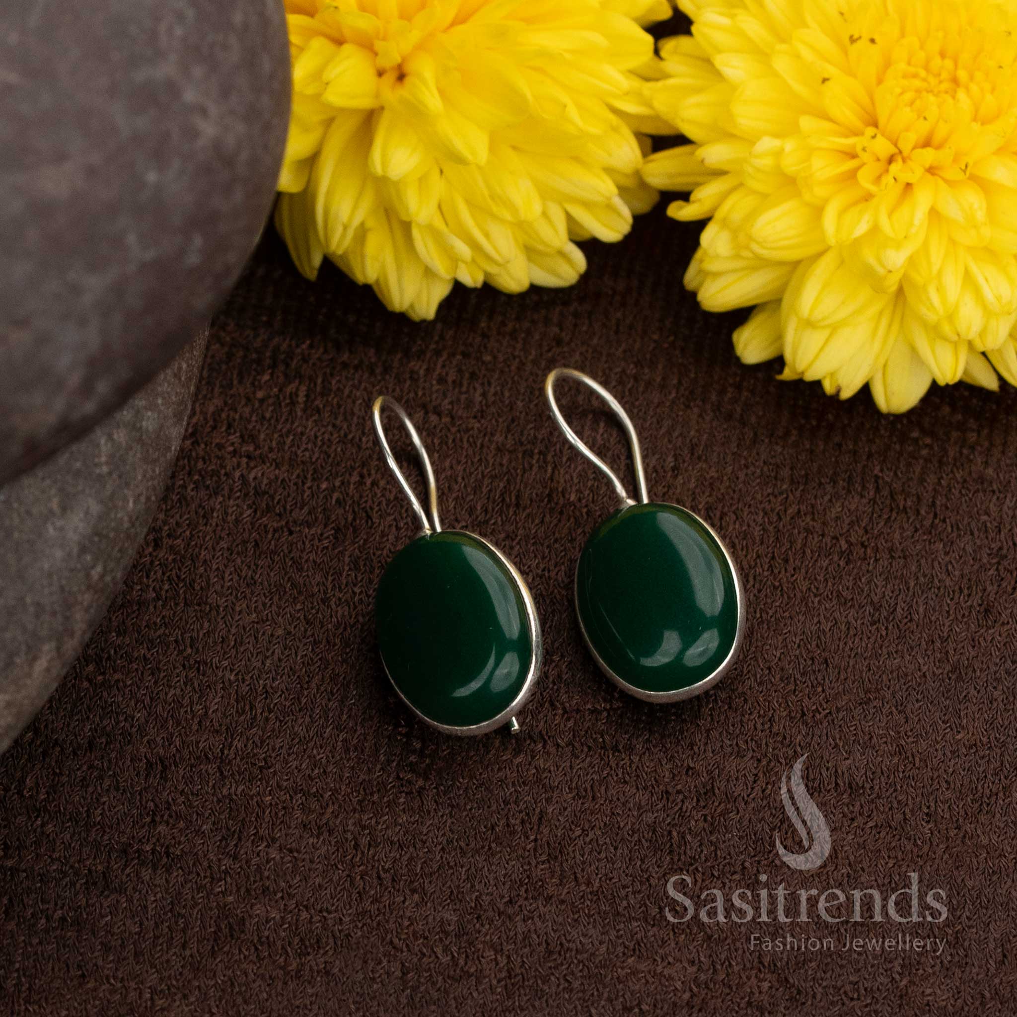 Oxidised Round Natural Stone Earrings - Great For College And Daily Styling - Sasitrends - Image 4