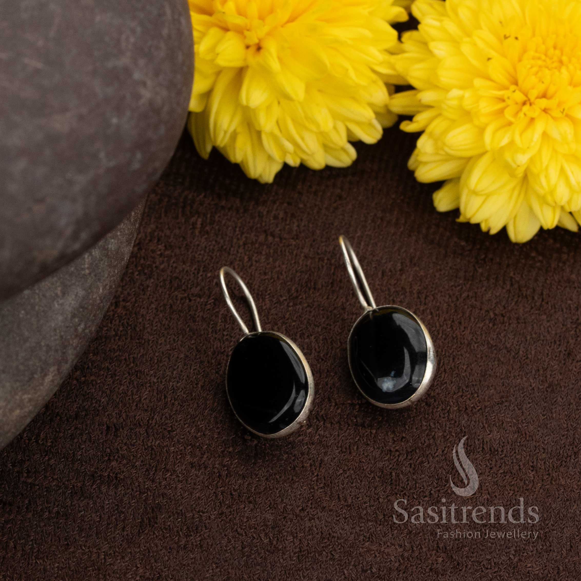 Oxidised Round Natural Stone Earrings - Great For College And Daily Styling - Sasitrends - Image 7