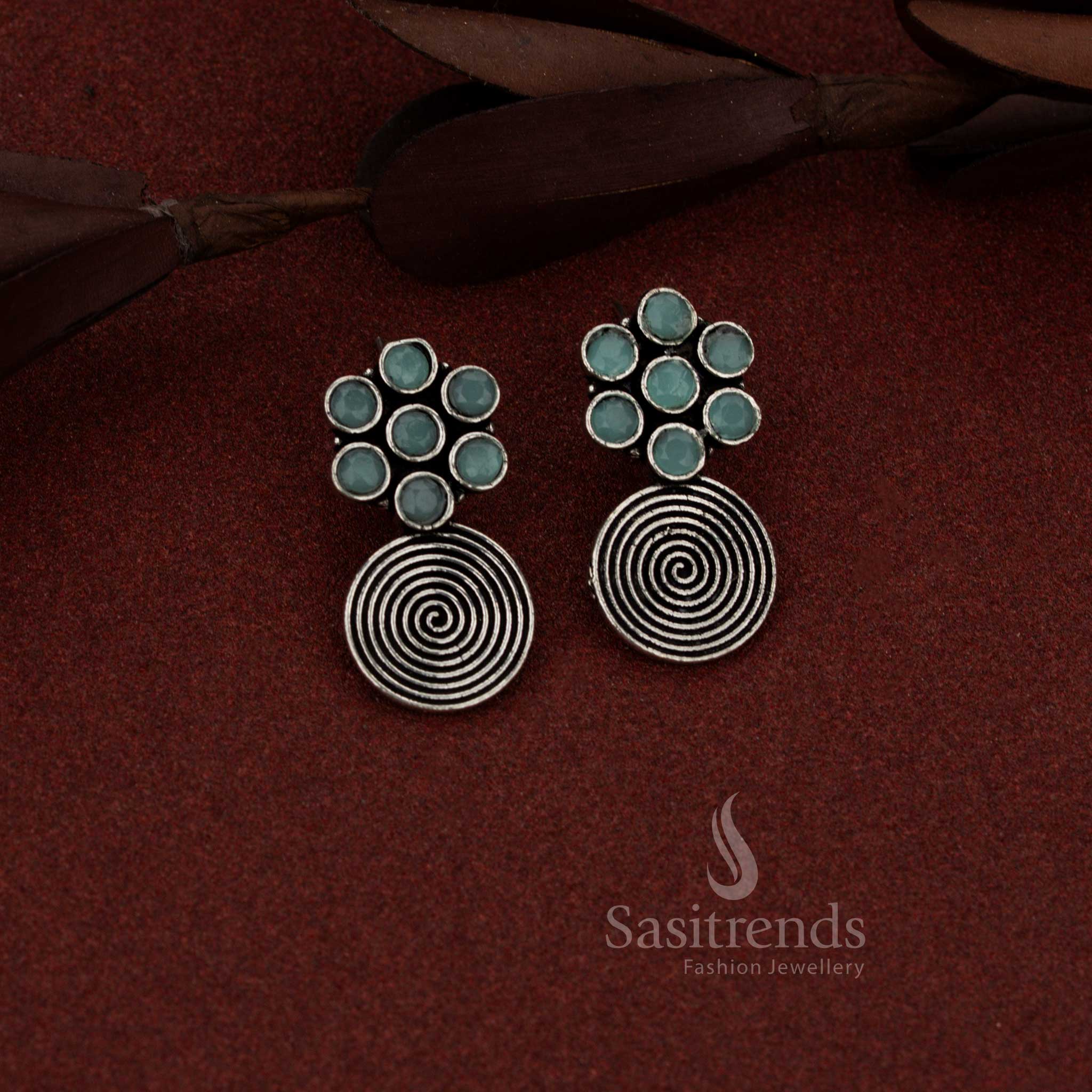 Oxidised Silver Floral Spiral Dangler Earrings for Casual Coffee Dates - Image 10