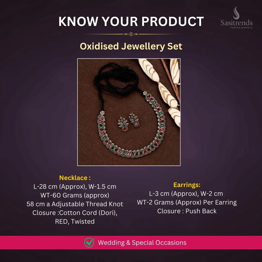 Elegant Party Wear German Silver Oxidised Necklace Jewellery Set with Monalisa Stones - Sasitrends - Image 4