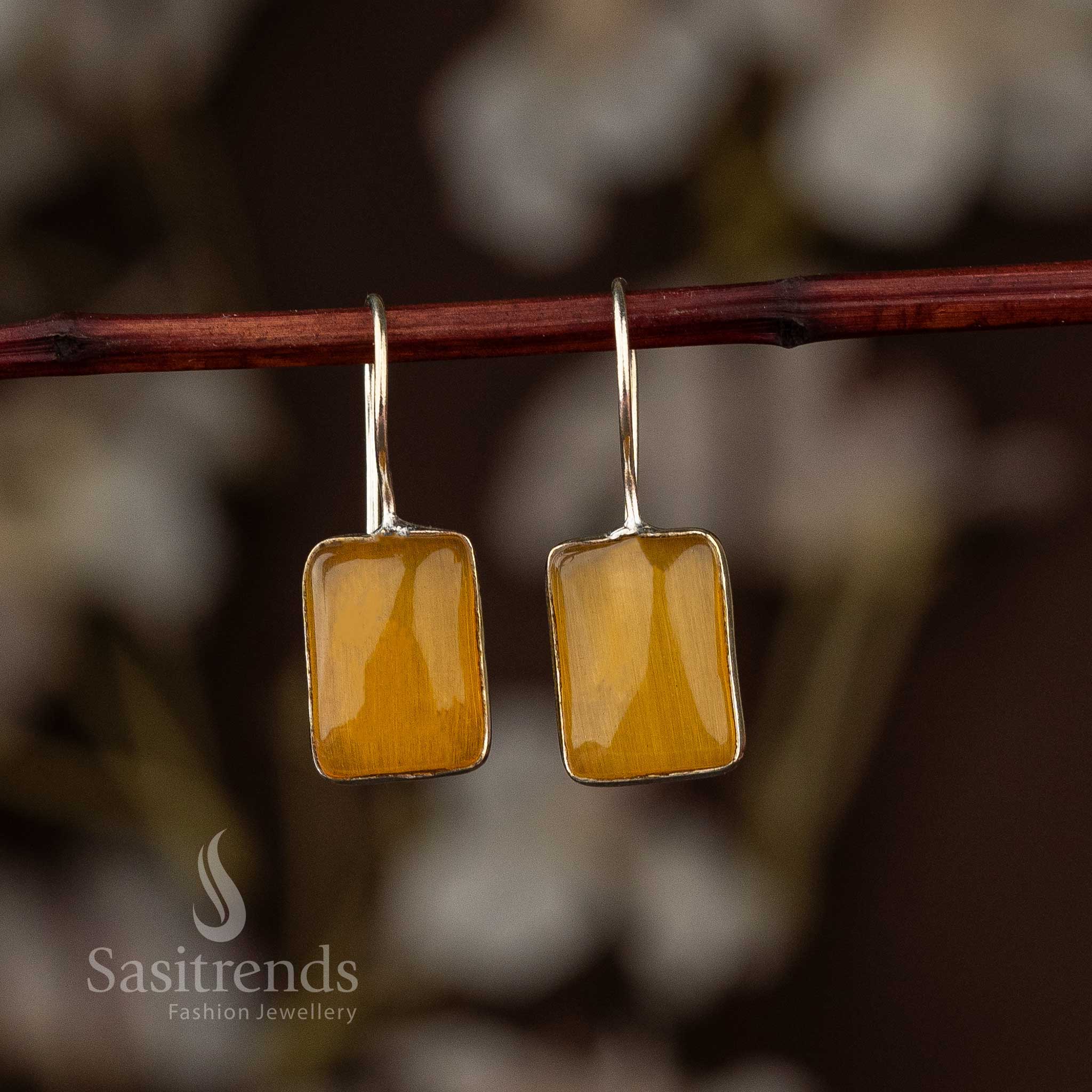 Elegant Oxidised Silver Rectangular Stone Fish Hook Earrings - Sasitrends - Image 11