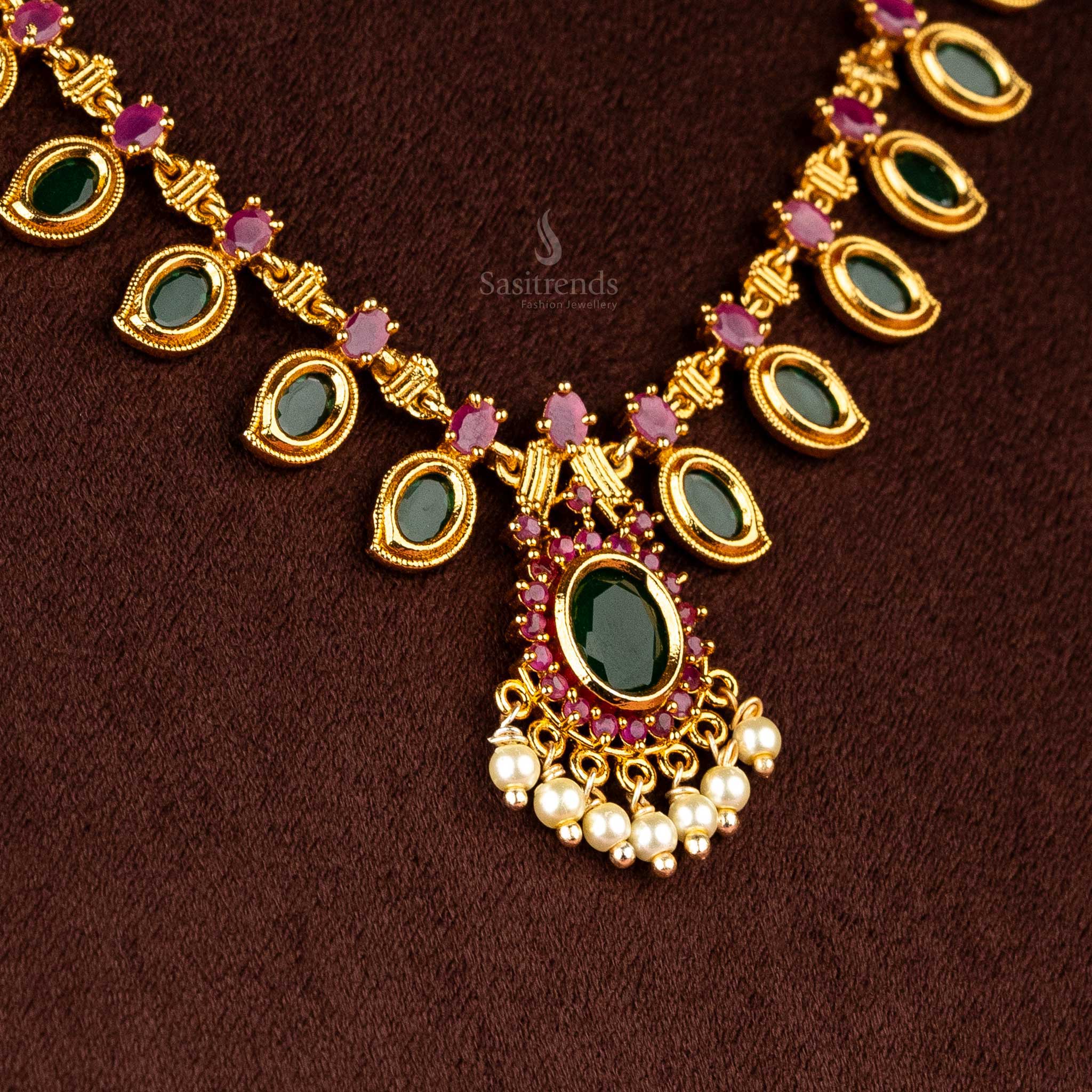 The Palakka Mala Necklace Jewellery Set - Traditional Matte Gold Plated Jewel for Traditional Indian Attire - Image 4
