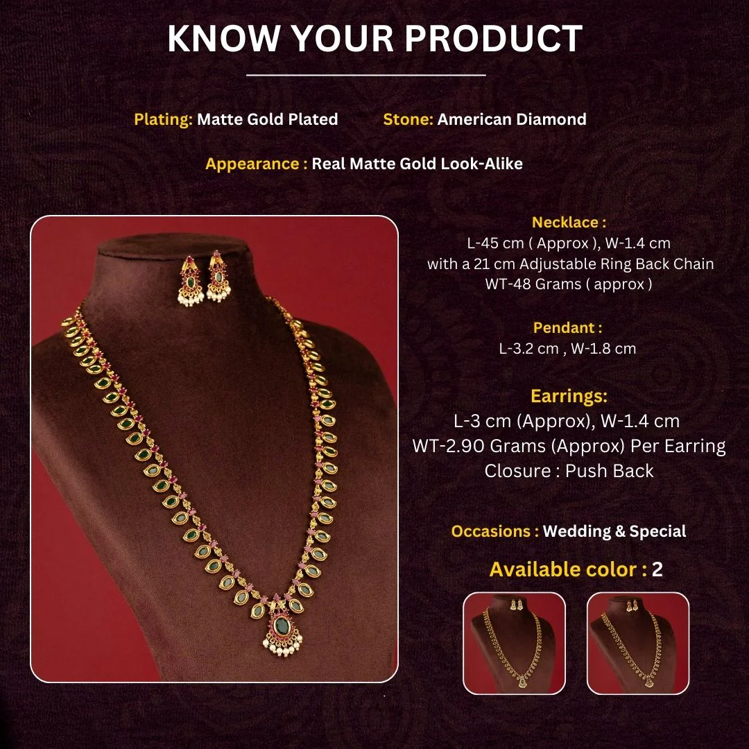 The Palakka Mala Necklace Jewellery Set - Traditional Matte Gold Plated Jewel for Traditional Indian Attire - Image 5