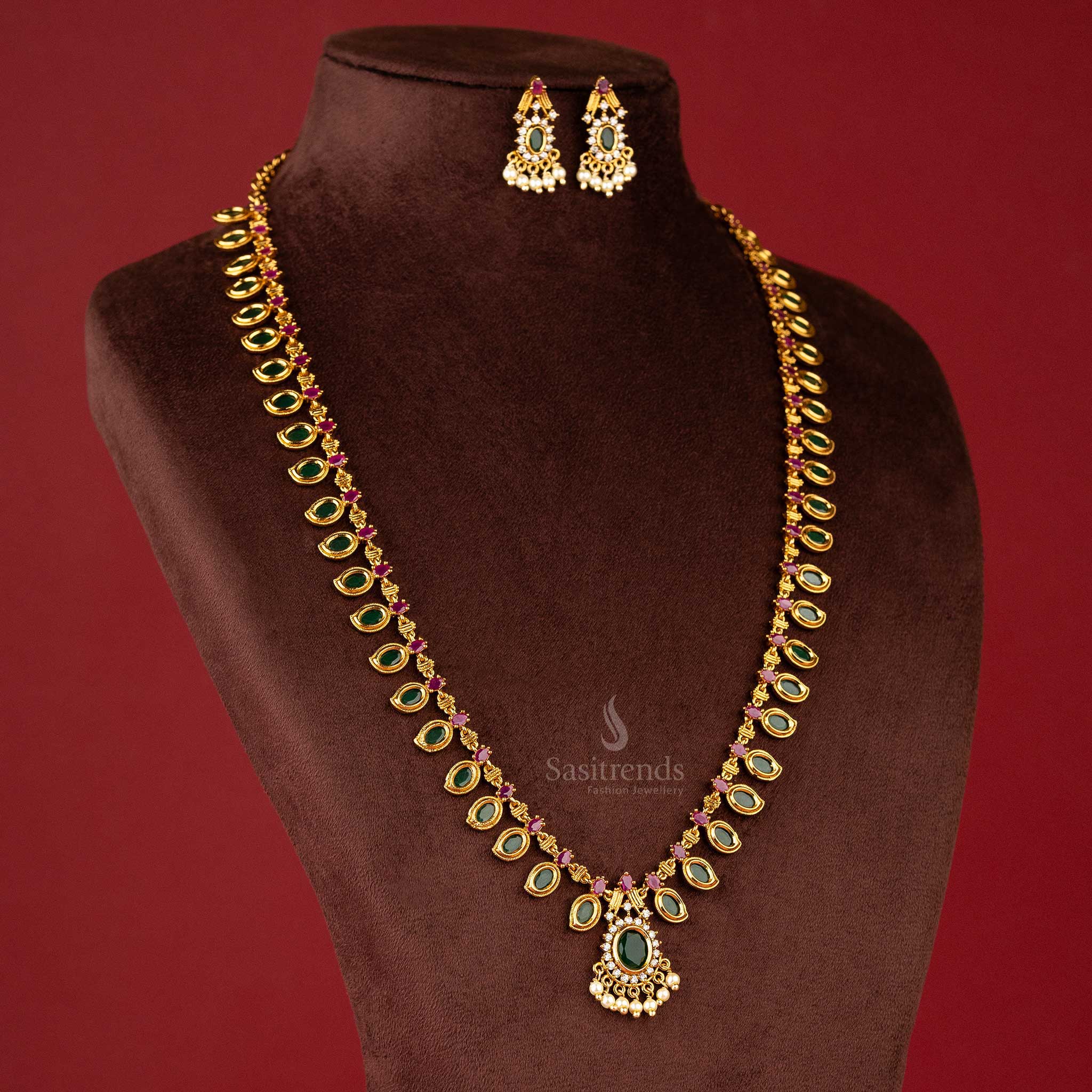 The Palakka Mala Necklace Jewellery Set - Traditional Matte Gold Plated Jewel for Traditional Indian Attire - Image 7